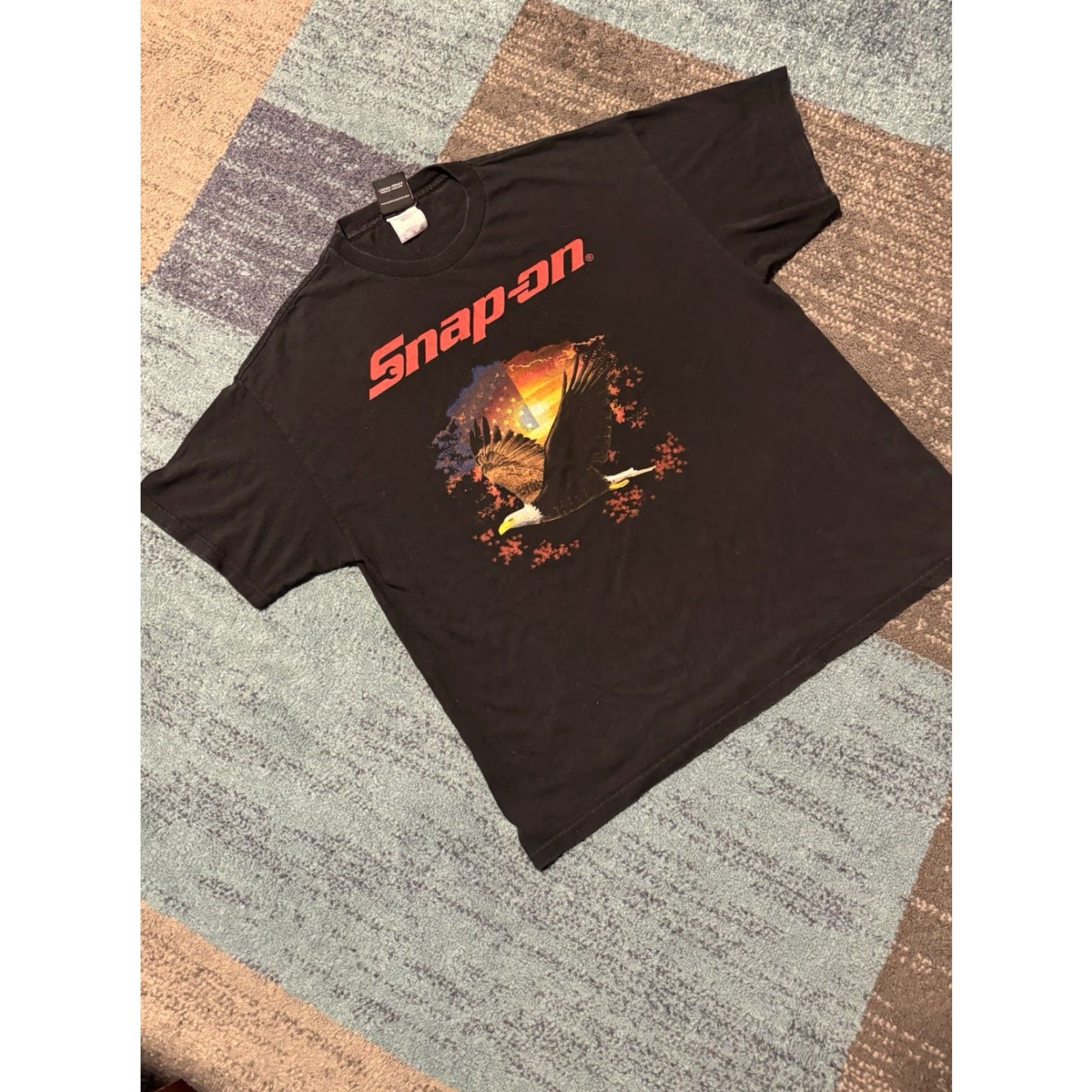Vintage VTG Y2K Snap On Tools Eagle American Flag Tee Mens Black XL USA Single Stitch T-Shirt Classic 90s USA Staff? Size US XL / EU 56 / 4 - 3 Thumbnail