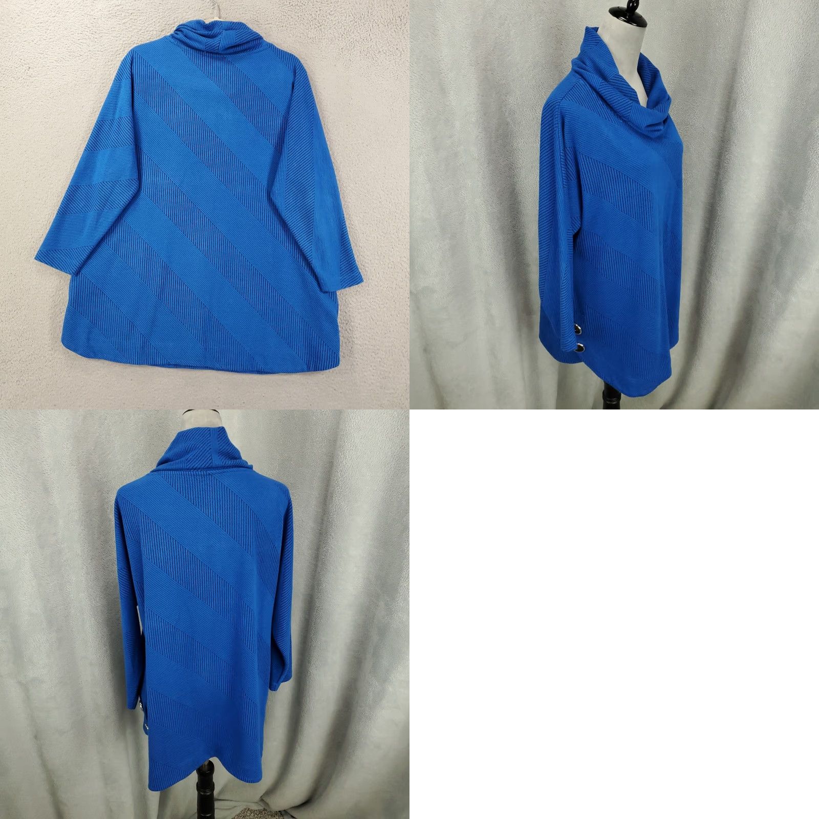 Vintage Ali Miles Sweater Womens Large Blue Striped Button Accent Cowl Neck Tunic Top Size L / US 10 / IT 46 - 8 Thumbnail