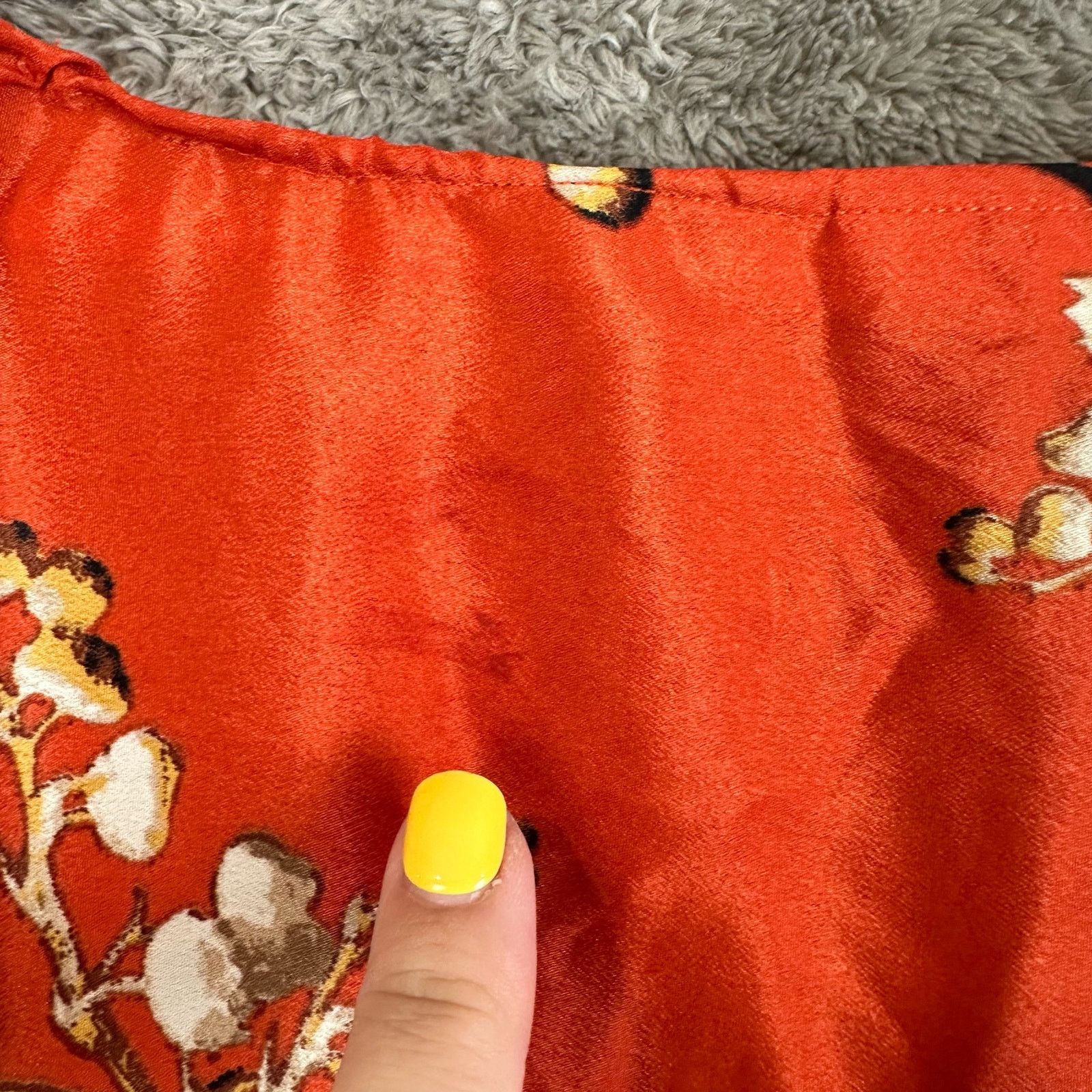 Other Last Lust Fifi Kay Red Floral Lily Valley Satin Kimono Robe Size ONE SIZE - 4 Thumbnail