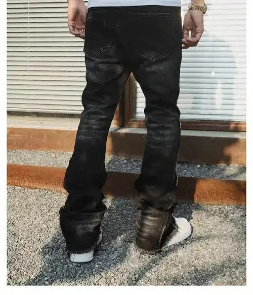 Paint Splatter Brown Stacked Denim Jeans
