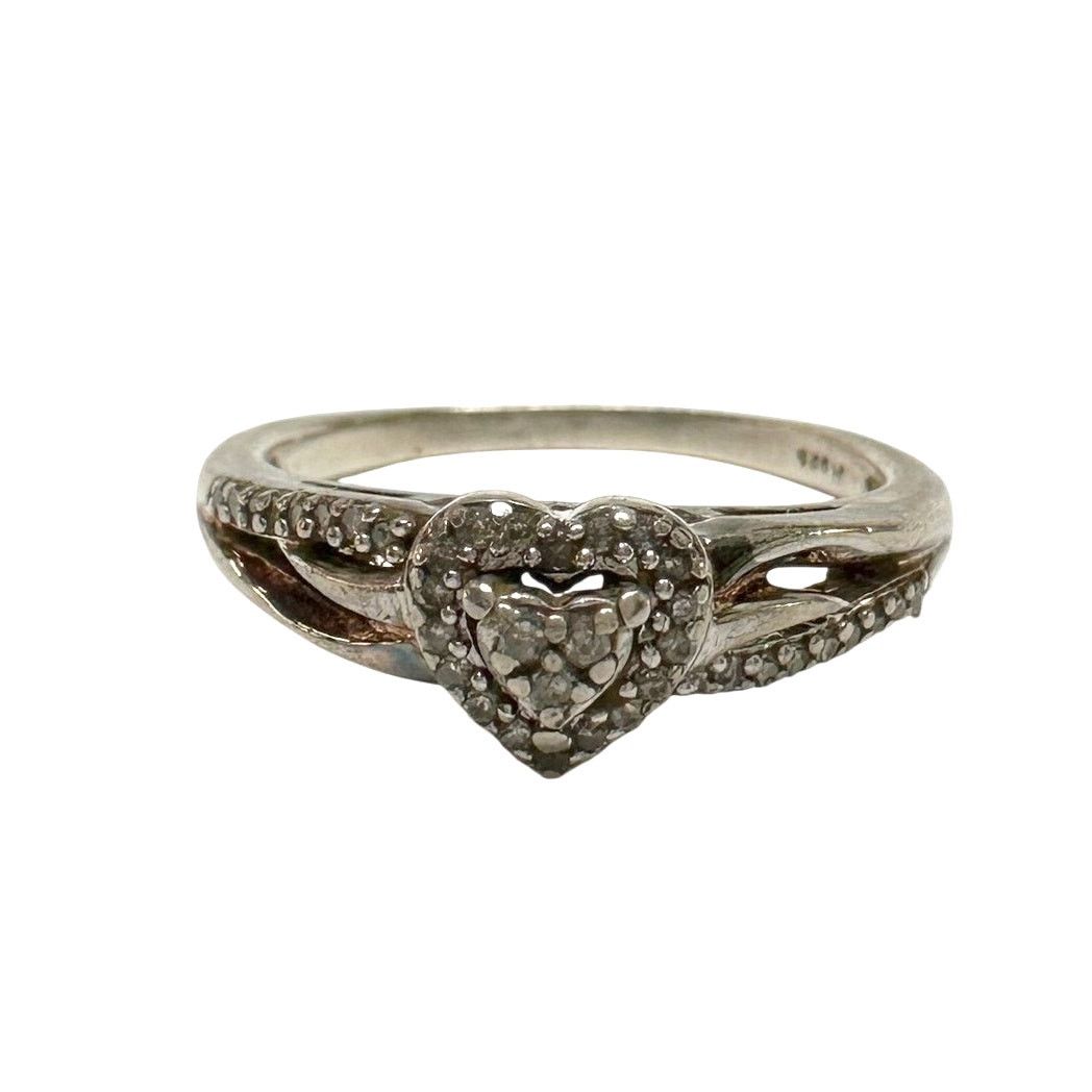 Other Pretty Sterling Silver Heart Ring with White Gemstones Sz 8 Size ONE SIZE - 1 Thumbnail