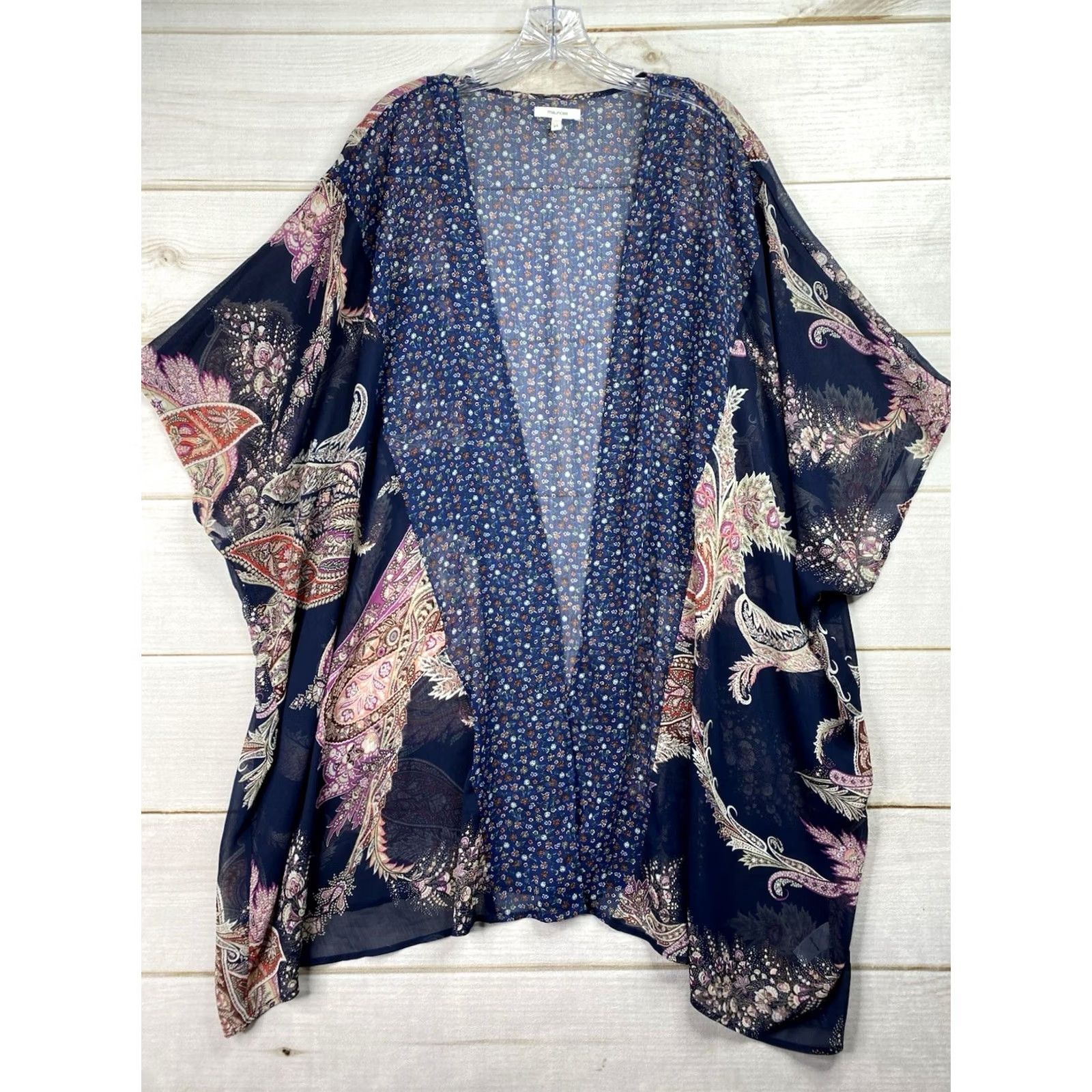 Vintage Maurices Open Front Cardigan 3X Plus Blue Floral Bohemian Sheer Bell Sleeve Chiffon Lightweight Sweater Shirt Womens Size XXL / US 16-18 / IT 52-54 - 2 Thumbnail