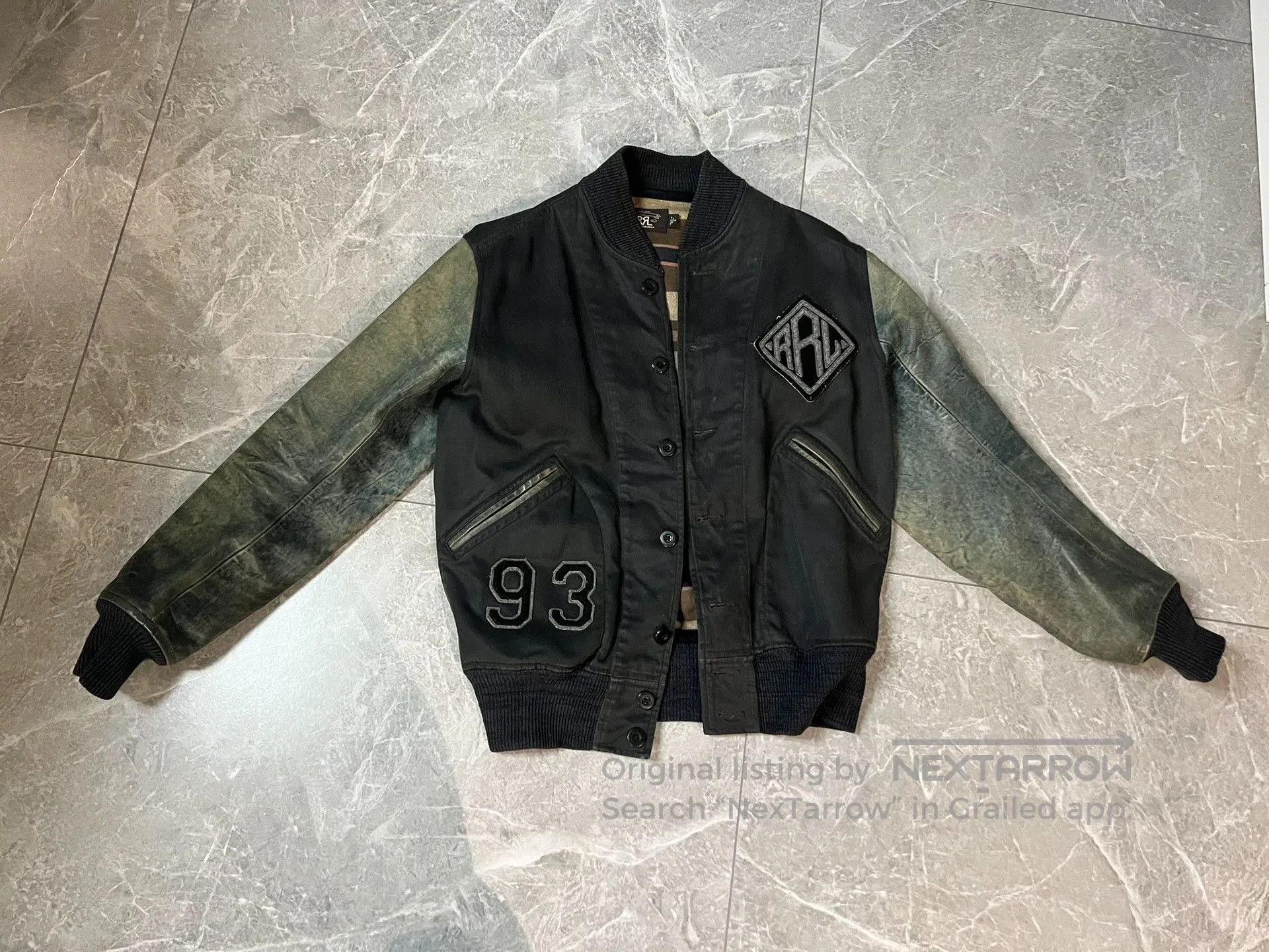 RRL Ralph Lauren RRL Blue Dye Leather Sleeve Baseball Jacket. Size US M / EU 48-50 / 2 - 1 Thumbnail