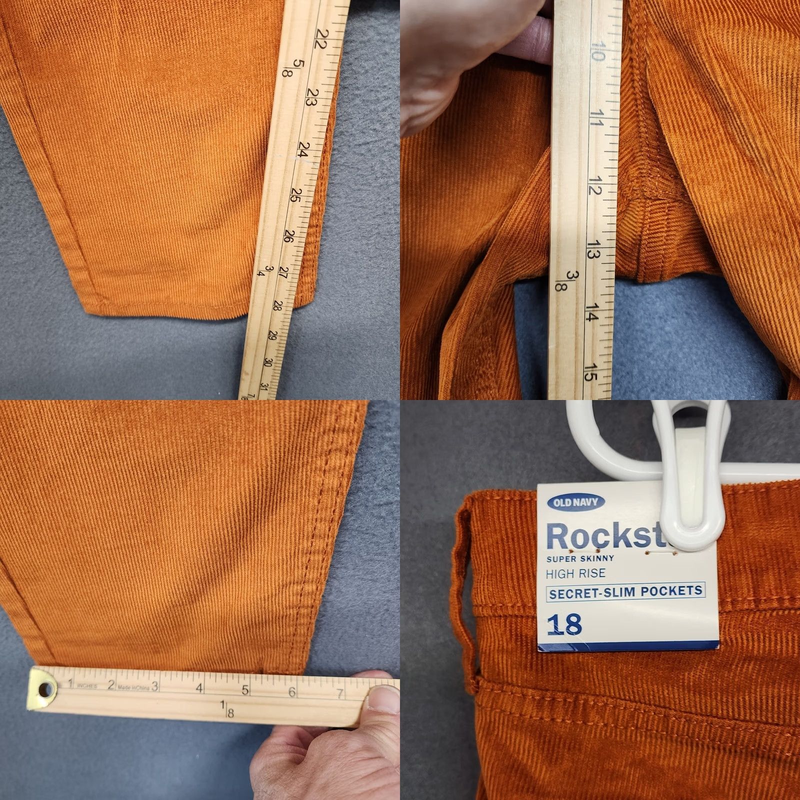 Old Navy OLD NAVY Corduroy Pants Women 18 Rust Orange Rockstar Super Skinny High Rise Plus Size 28 in Inseam Womens Summer Fall Winter Jeans Size 40" / US 18 - 8 Thumbnail