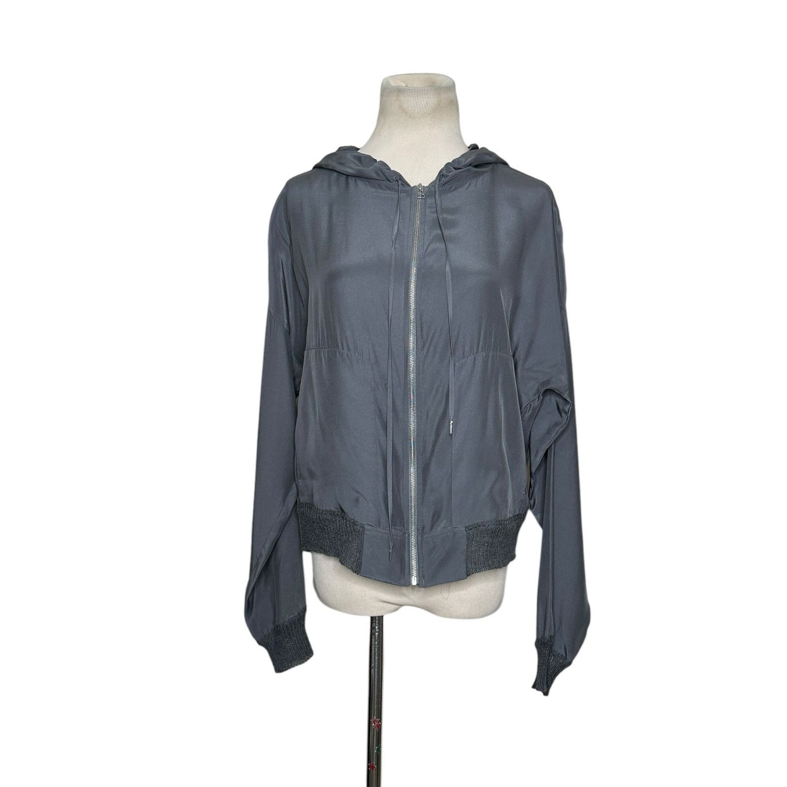 ATM Anthony Thomas Melillo ATM Gray Silk Charmeuse Zip-Front Hoodie Jacket size Small Size S / US 4 / IT 40 - 7 Thumbnail