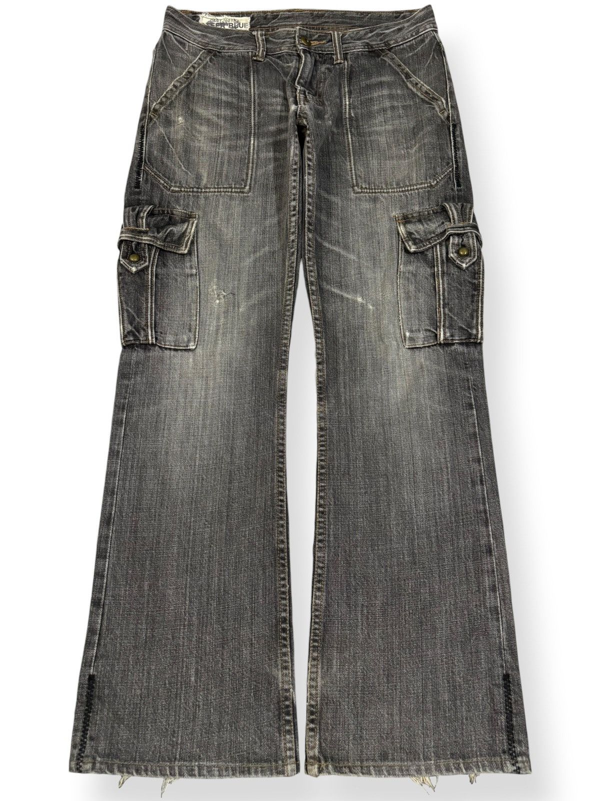 Le Grande Bleu (L.G.B.) Japanese Brand Black Faded Bootcut Distressed Cargo Jeans Size US 31 - 1 Thumbnail