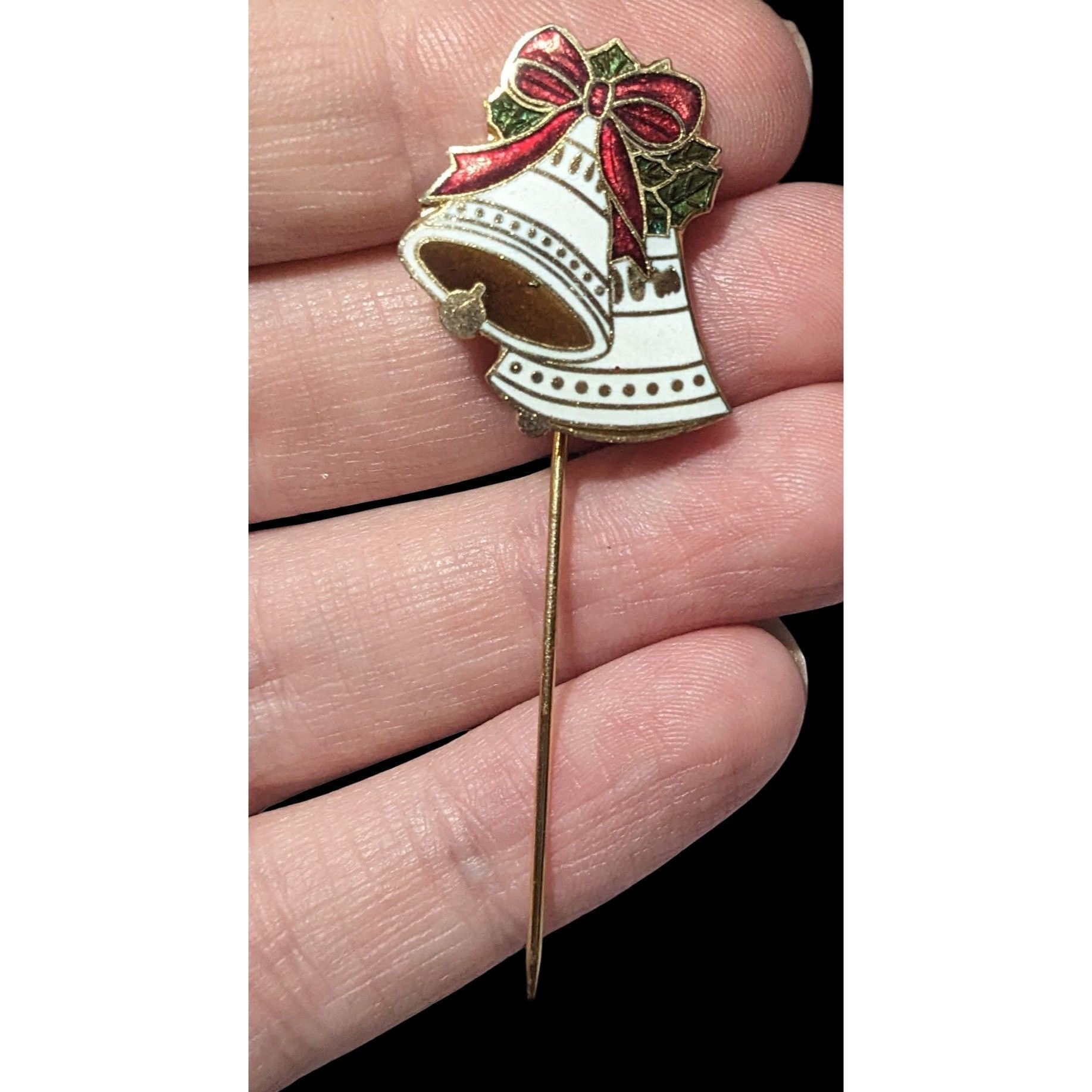 Other Vintage Gold And White Holiday Bell Stick Pin Size ONE SIZE - 3 Thumbnail