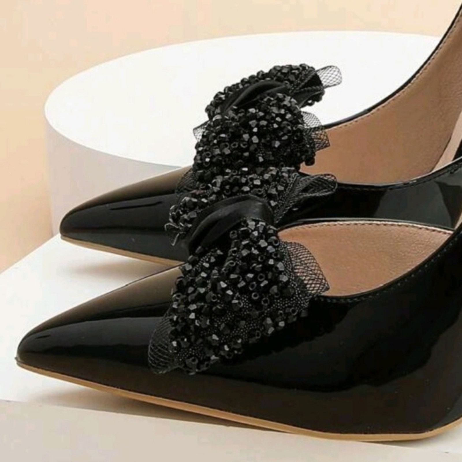 Other MIDNITE BLACK ● JET BEADS ● TULLE BOW ● SHOE CLIPS ● NWOT Size US 4 / IT 34 - 3 Thumbnail
