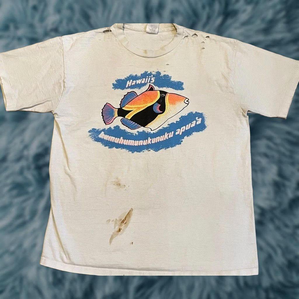 Thrasher VINTAGE 90s Hawaii Humuhumunukunukuapuaʻa Thrashed Faded Distressed White XL T-Shirt Mens Casual Beach Surf Grunge OP Size US XL / EU 56 / 4 - 1 Thumbnail