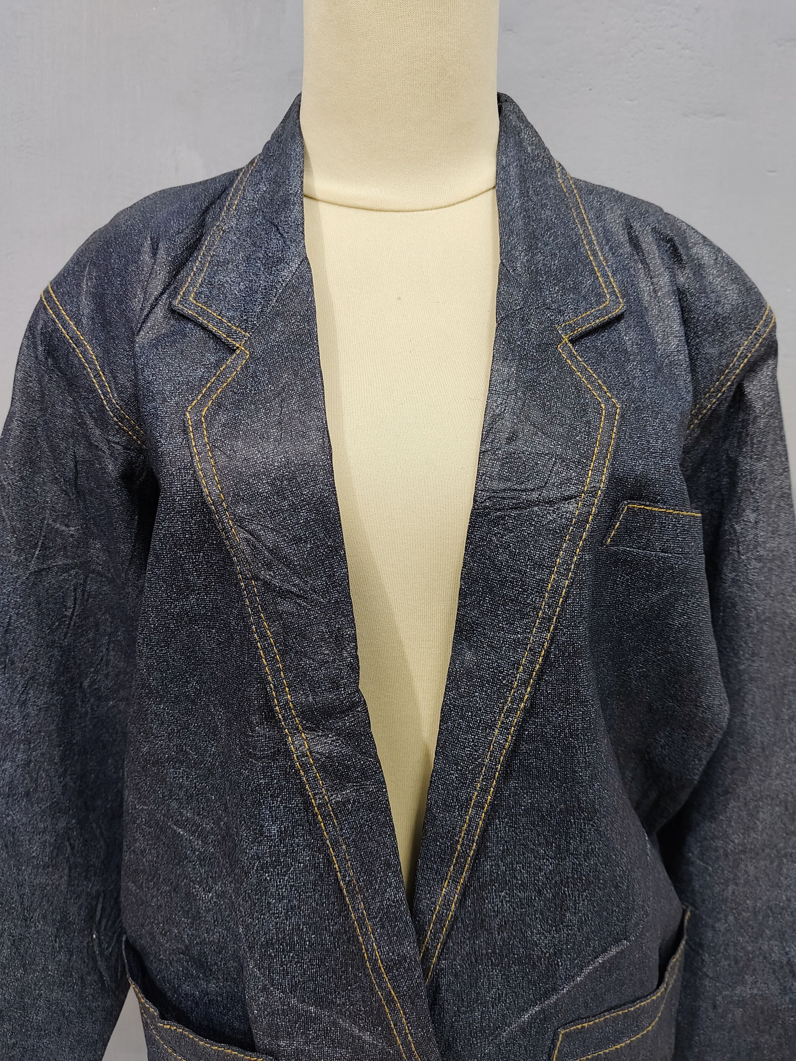 Marella 80s Marella 🇮🇹 Soft Leather Construction Denim Look Jacket Size L / US 10 / IT 46 - 9 Thumbnail