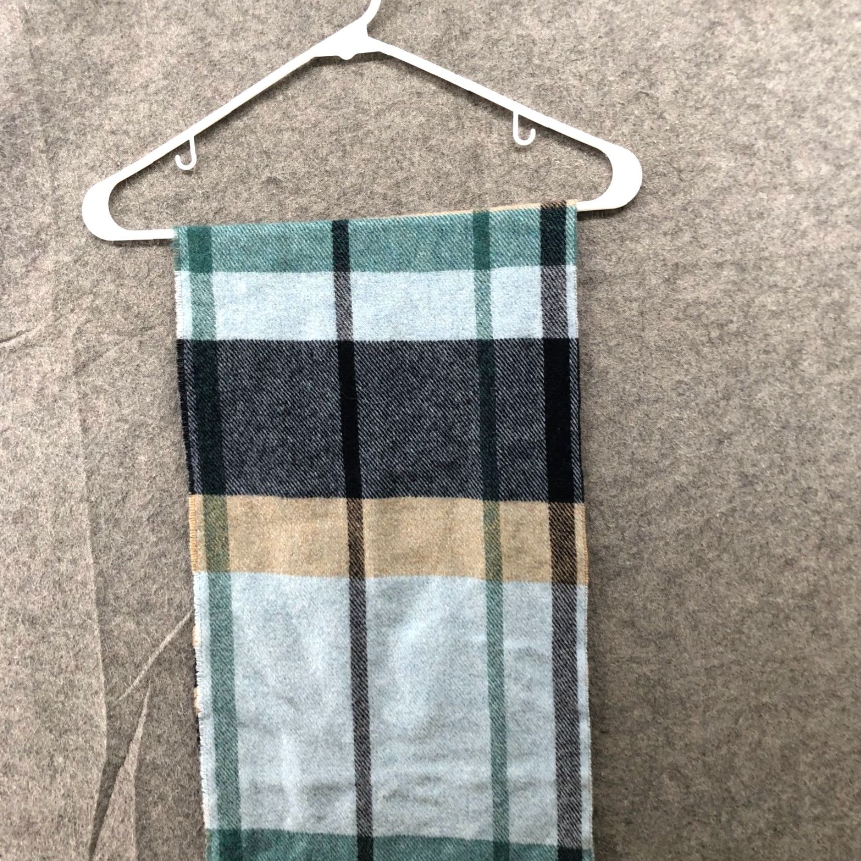 Vintage Italian Woolen Treasures Scarf Mens One Size Blue Plaid Wool Fringe Knit Rectangle Neck Warmer Winter Size ONE SIZE - 3 Thumbnail