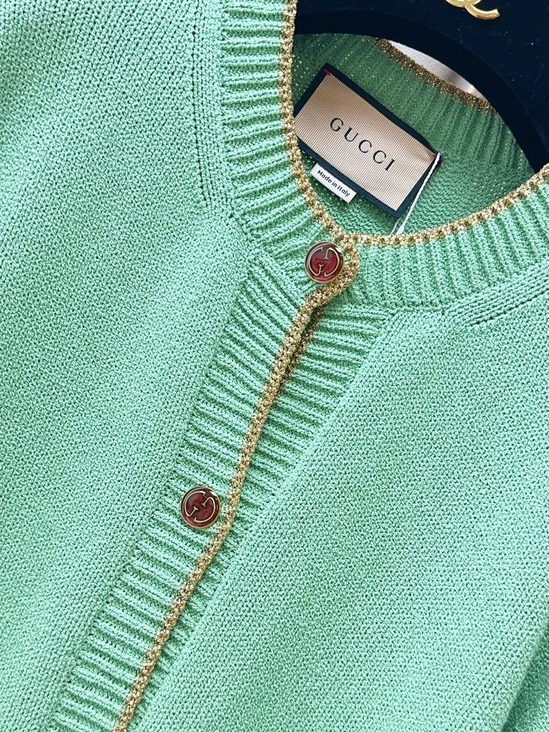 Gucci Gucci Tender green gold-rim knitted two-pocket cardigan co Size L / US 10 / IT 46 - 6 Thumbnail