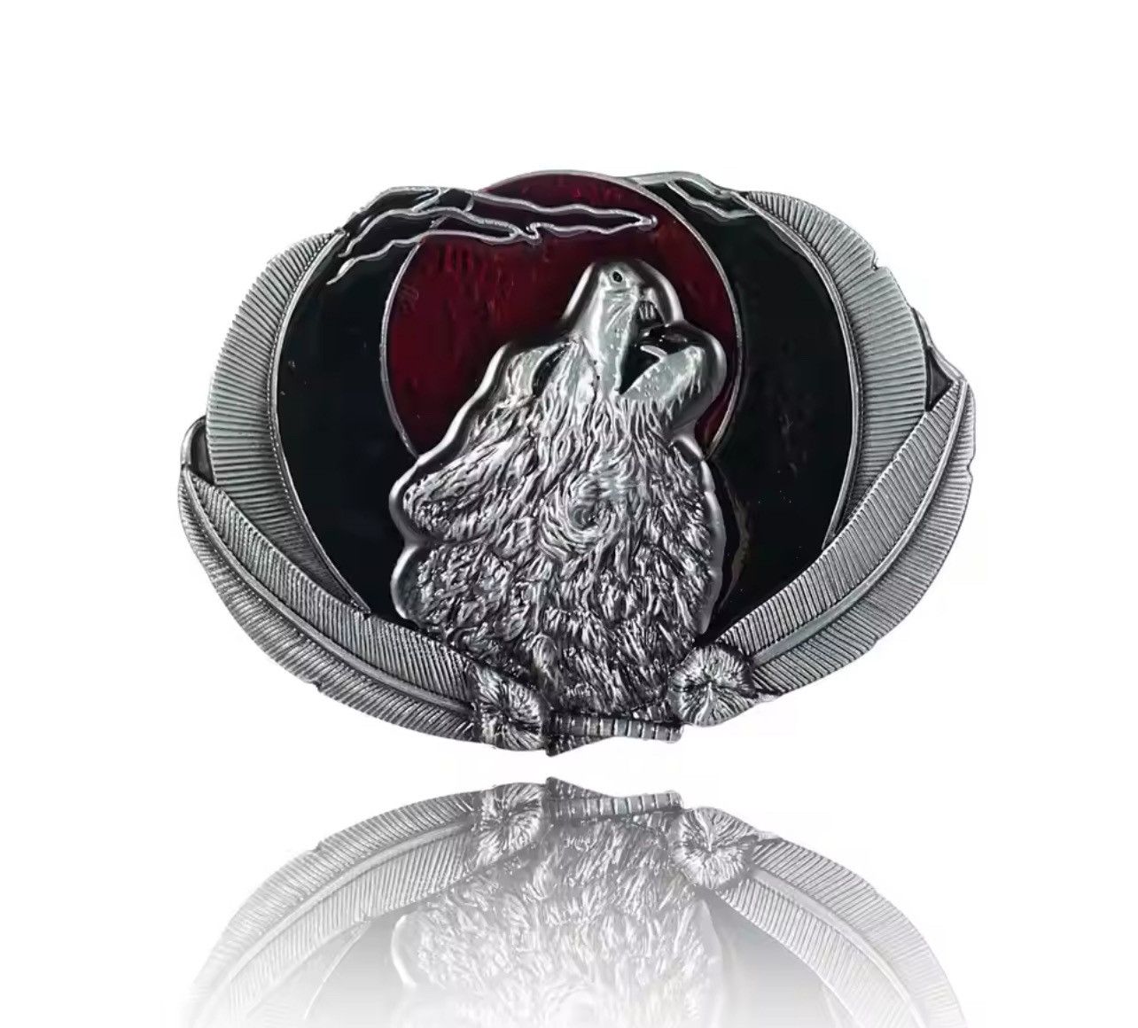 Leather Wolf Head Belt Buckle Size ONE SIZE - 1 Thumbnail