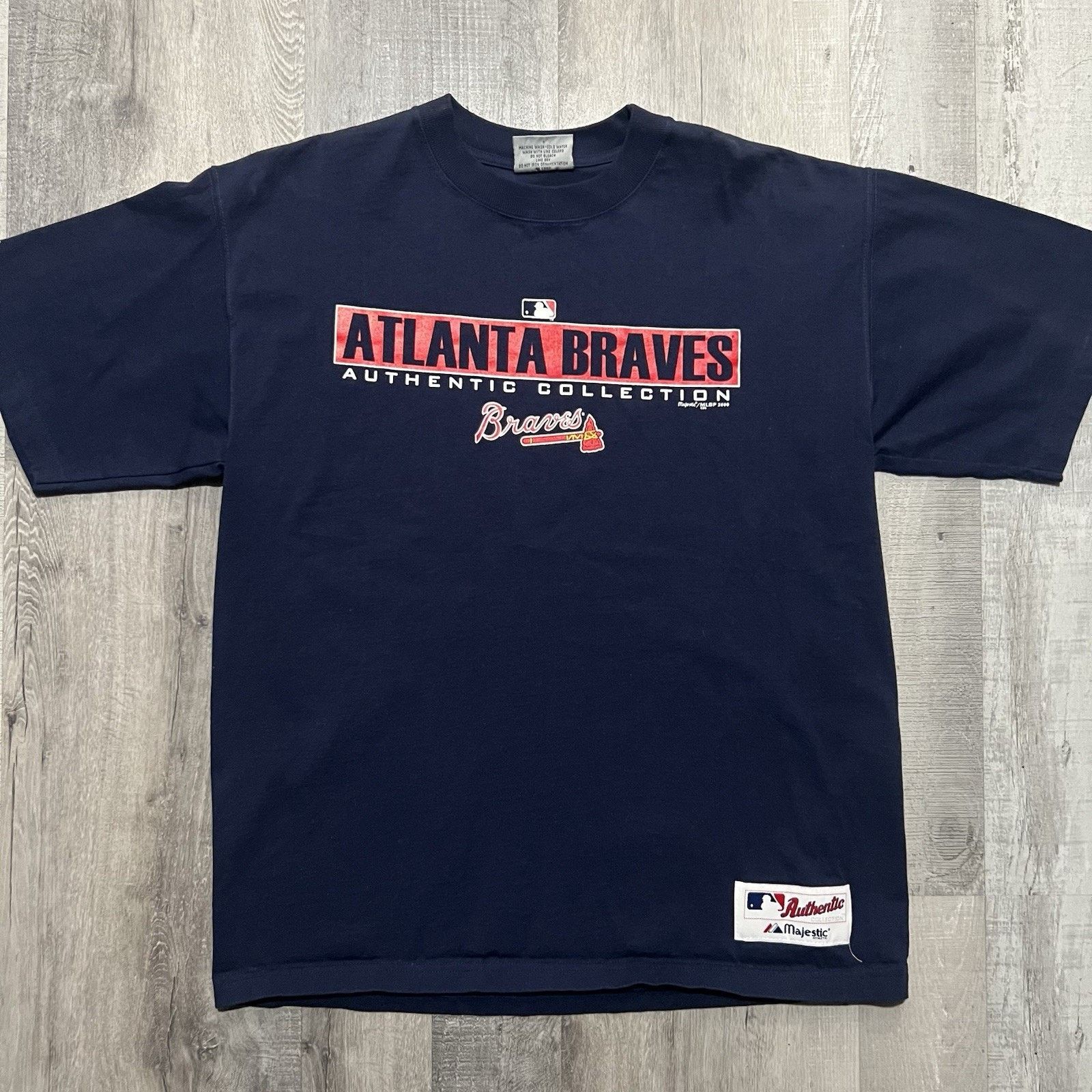 Majestic VTG Atlanta Braves T Shirt Navy Blue MLB Baseball Sz Large Size US L / EU 52-54 / 3 - 1 Thumbnail