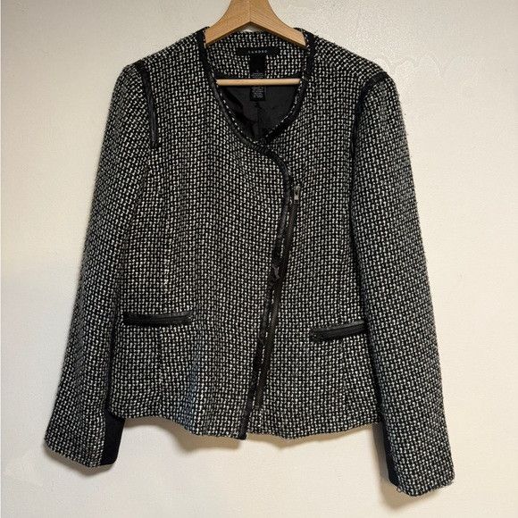 Sandro Sandro Tweed Moto Jacket Black & White Size L Size L / US 10 / IT 46 - 2 Thumbnail