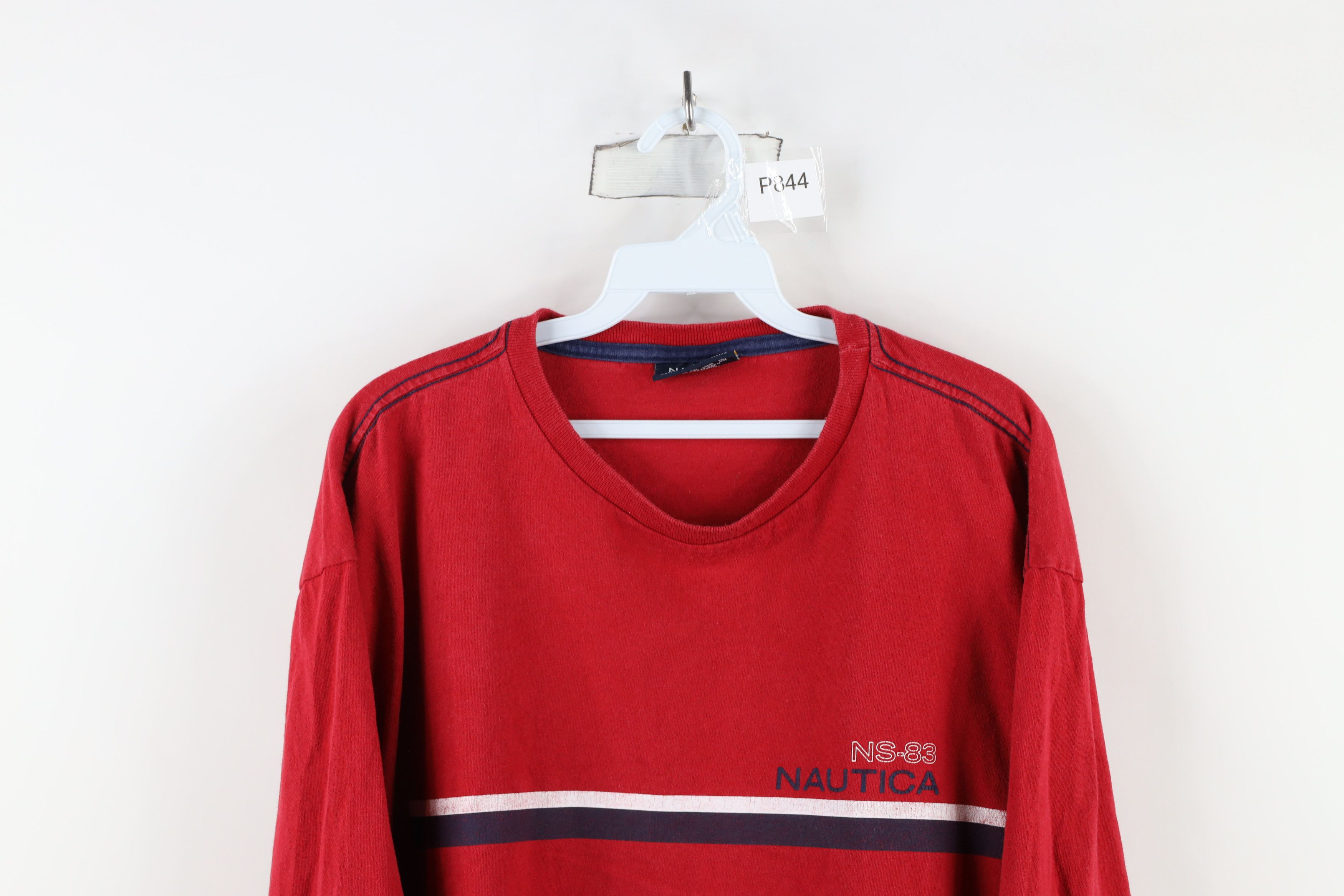 Nautica × Vintage Vintage 90s Nautica Out Striped Long Sleeve T-Shirt Red Size US XL / EU 56 / 4 - 2 Thumbnail