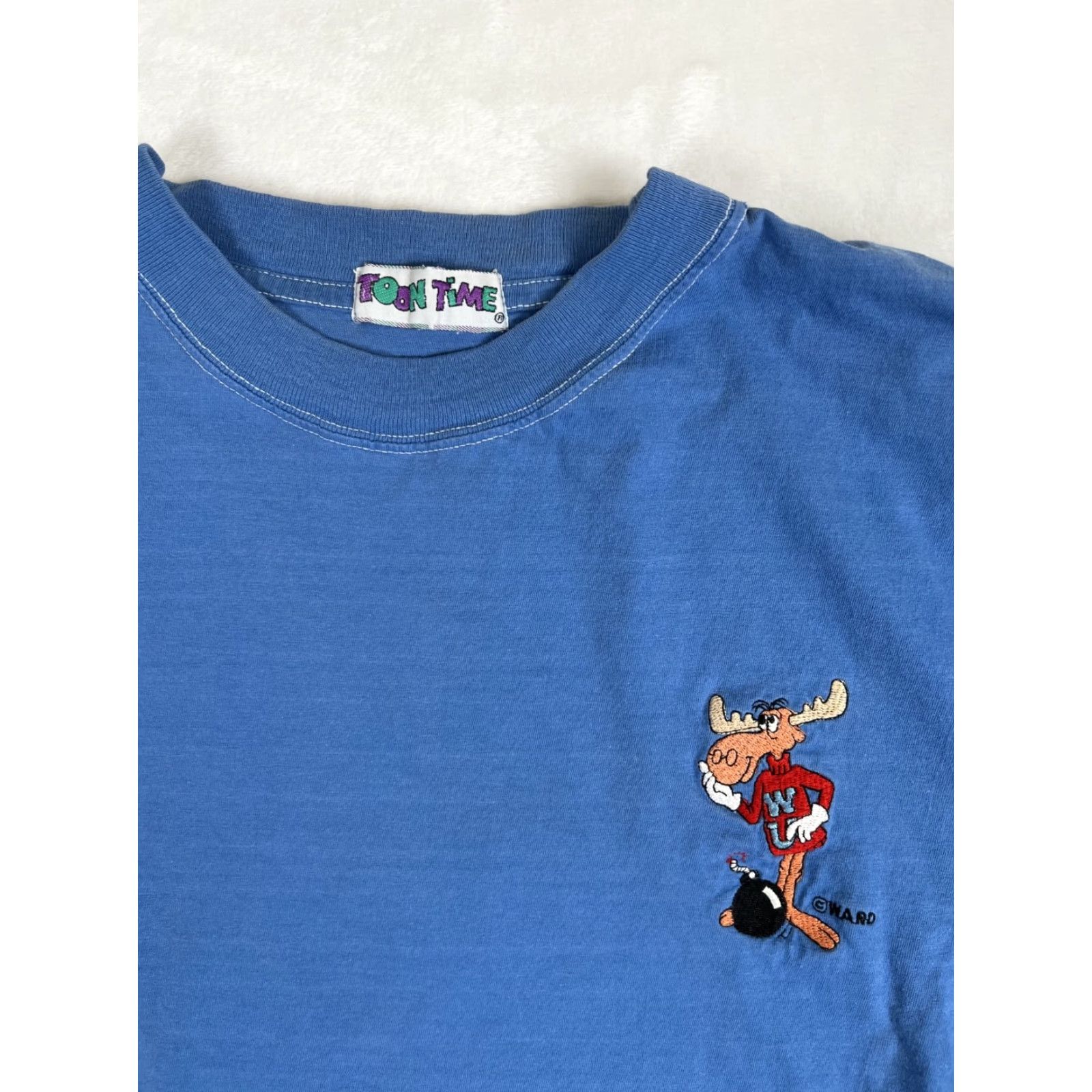 Vintage VINTAGE Toon Time T-Shirt Bullwinkle Embroidered Blue Size Men’s Large 90s Cartoon Rocky Crew Neck Short Sleeve Cotton Size US L / EU 52-54 / 3 - 2 Thumbnail