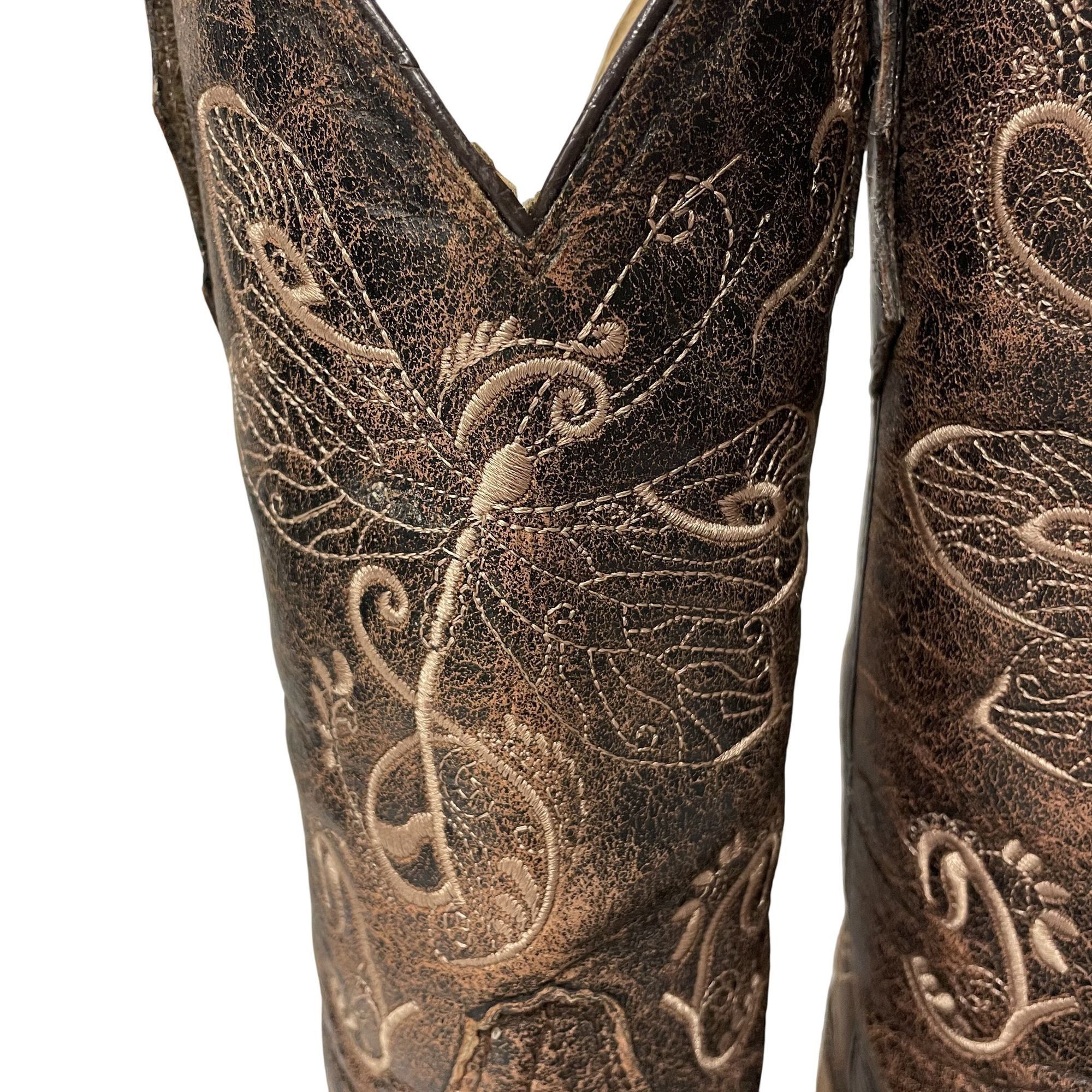 Other Circle G Distressed Style Stitched DRAGONFLY Western Boots Size US 8 / IT 38 - 13 Thumbnail