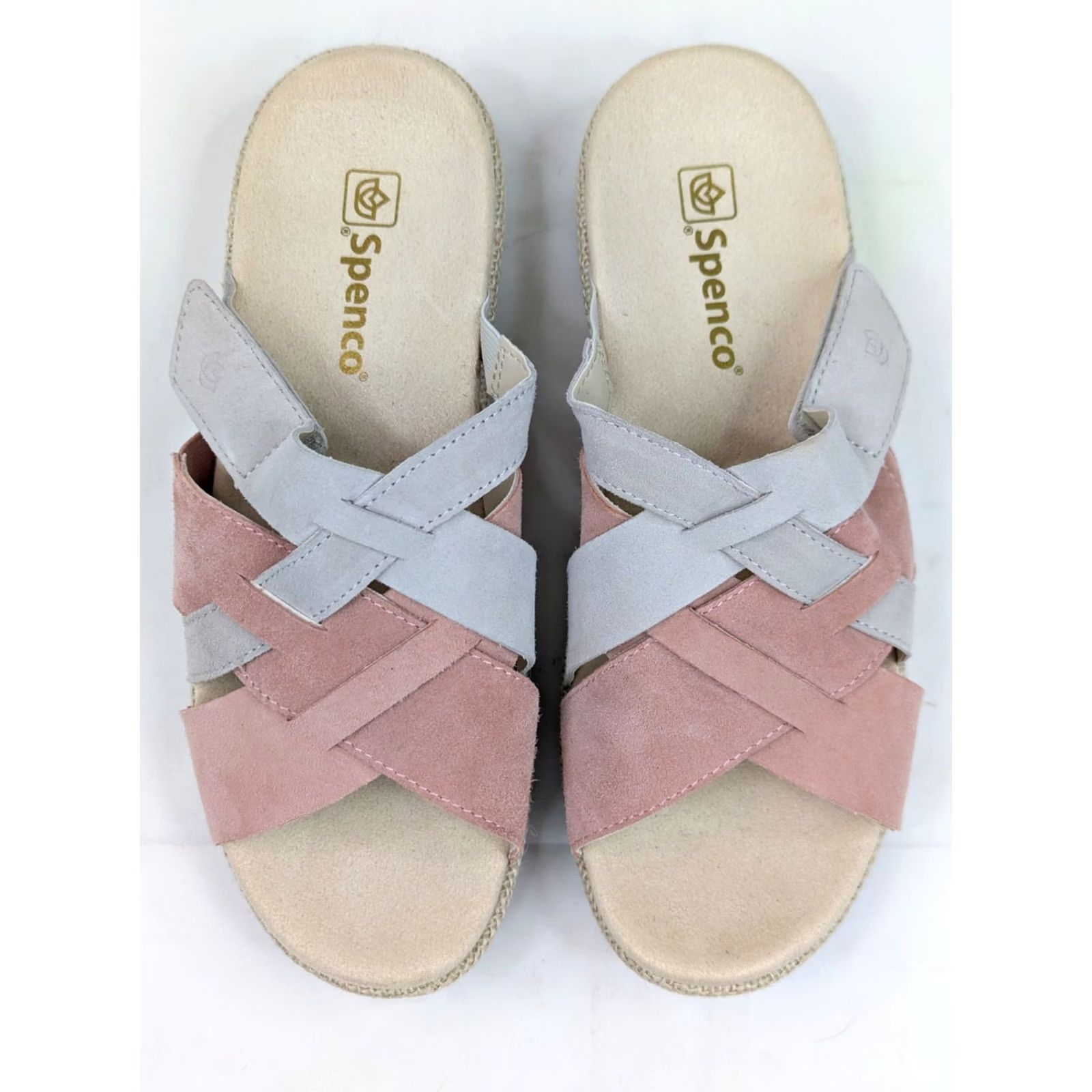 Vintage Spenco Suede Leather Strappy Wedge Orthotic Sandal Women 10 Pink Cream Gray NEW Size US 10 / IT 40 - 5 Thumbnail