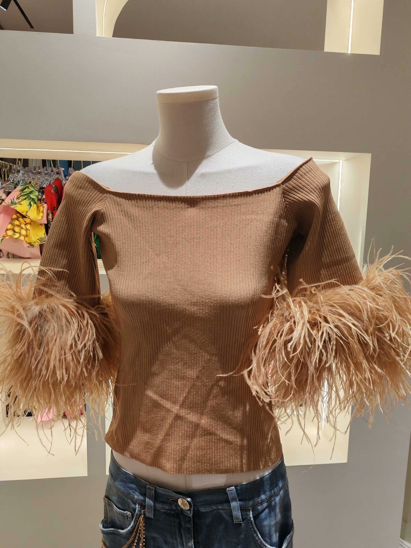 Saint Laurent Paris Saint Laurent Off-Shoulder Feather Knit Top Size M / US 6-8 / IT 42-44 - 1 Thumbnail