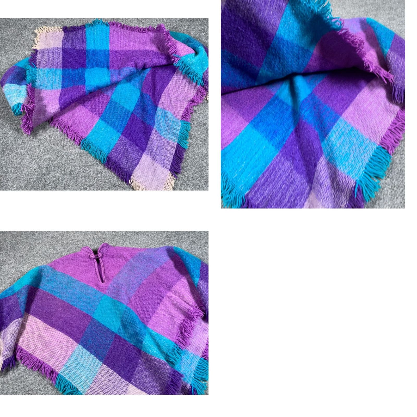 Altea VINTAGE Poncho Wool Purple Teal Plaid Fringe Mujer One Size Boho 80s 90s Hipster Retro Women Size ONE SIZE - 8 Thumbnail