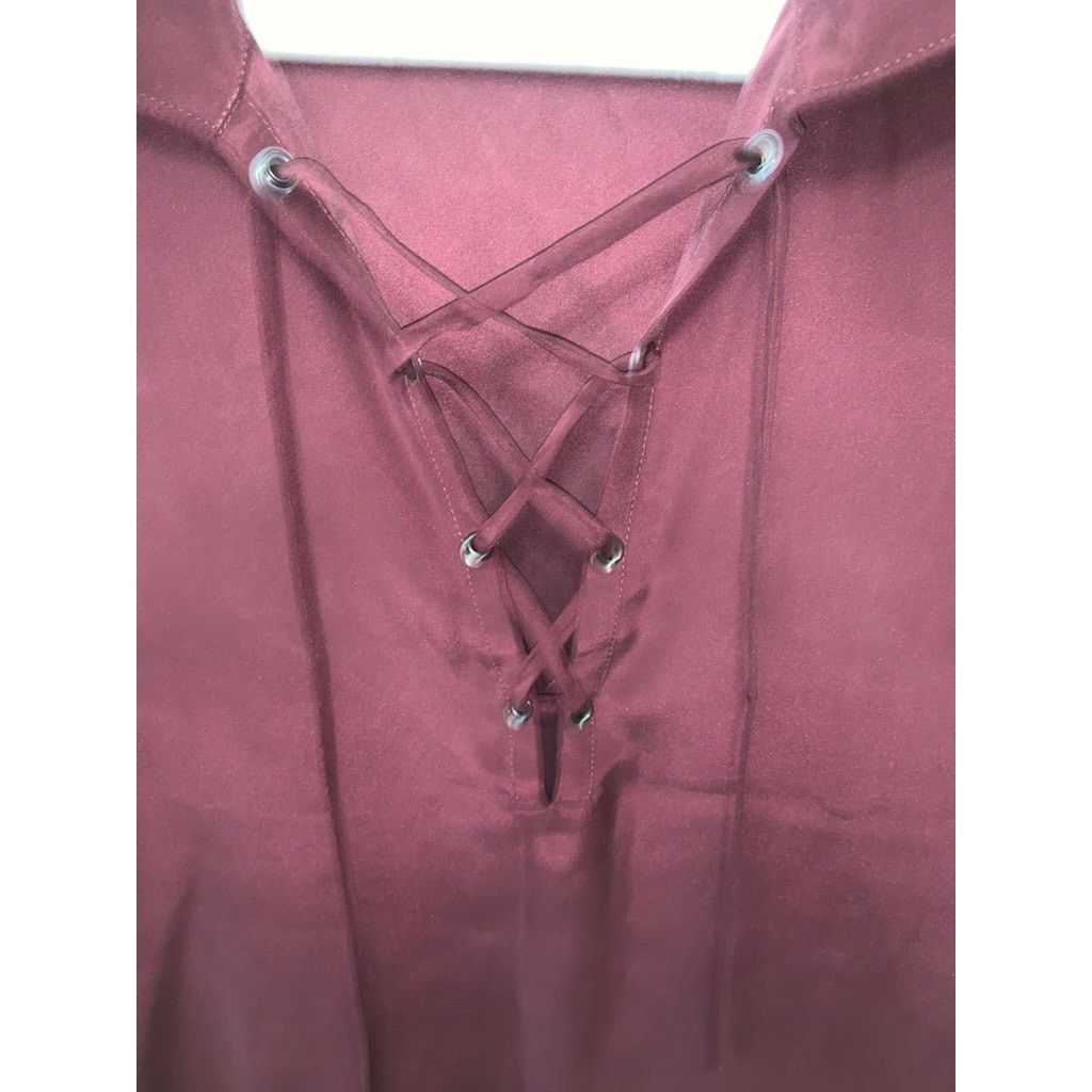 Frame FRAME Women's Lace-Up Silk Blouse Red Collared Long Sleeve Size XS / US 0-2 / IT 36-38 - 4 Thumbnail