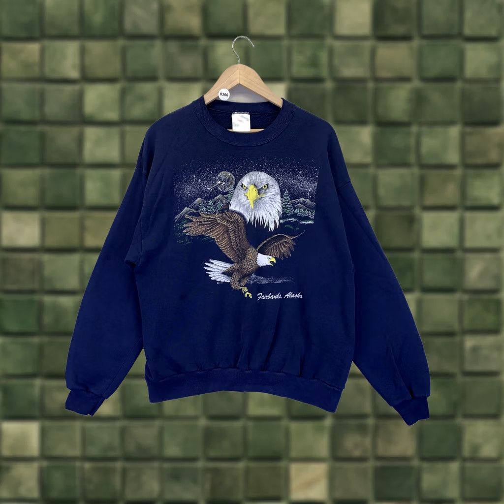 American Apparel VINTAGE Fairbanks Alaska Bald Eagle Mens Blue Graphic Sweatshirt-Large-USA Made Casual Everyday Cotton Blend Size US L / EU 52-54 / 3 - 1 Thumbnail