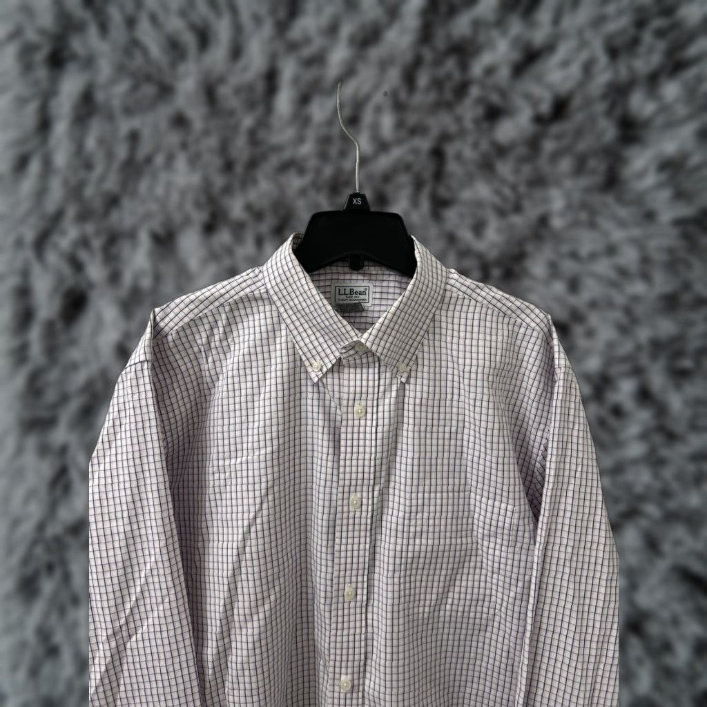 Vintage L.L. Bean Shirt Mens 16.5 White Oxford Plaid Button-Up Wrinkle-Free L/S 300450 Size US XL / EU 56 / 4 - 1 Thumbnail