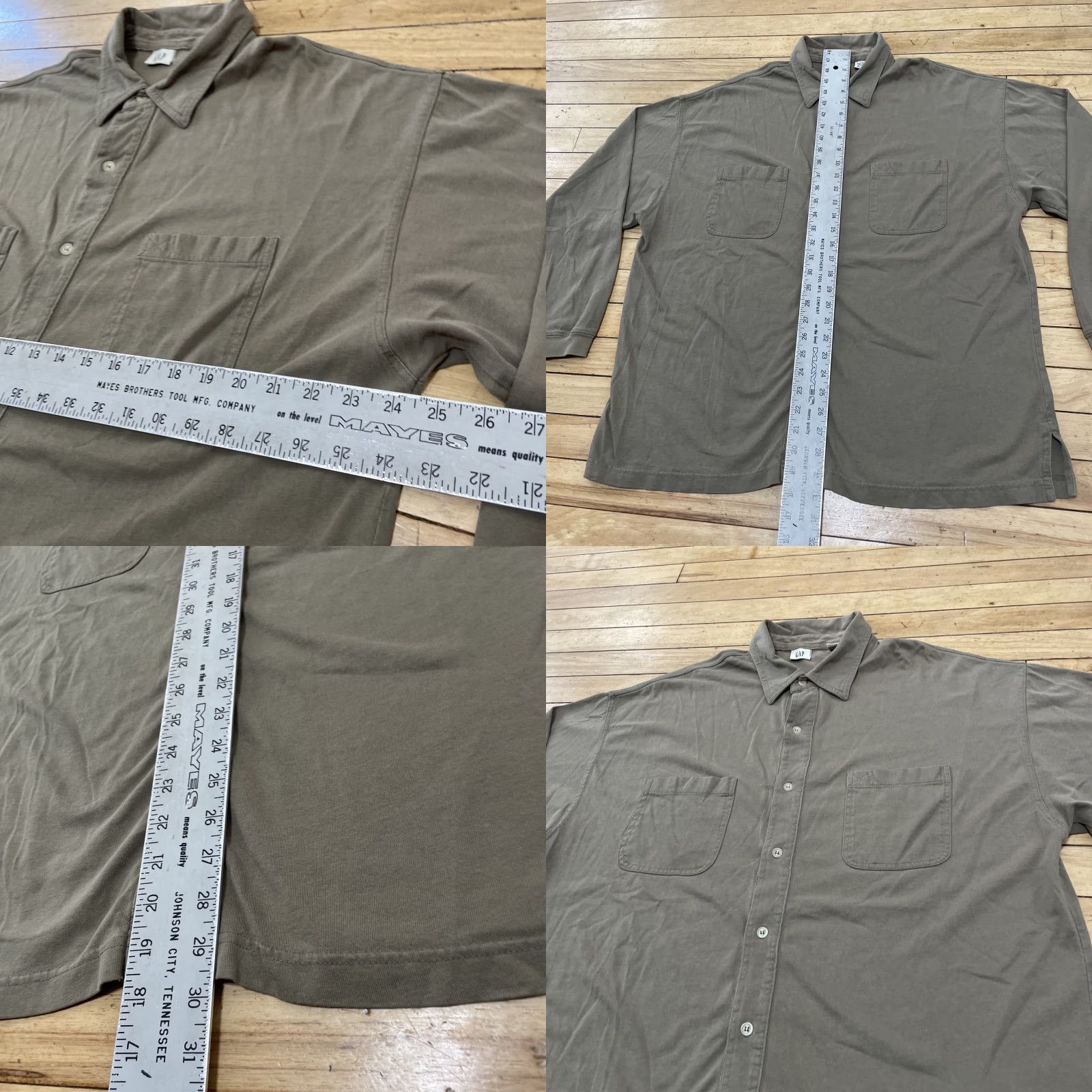 Gap VINTAGE Gap Shirt Men L Olive Green 90s Y2K Jersey Stretch Button Up Cuffed Sleeve Size US L / EU 52-54 / 3 - 8 Thumbnail