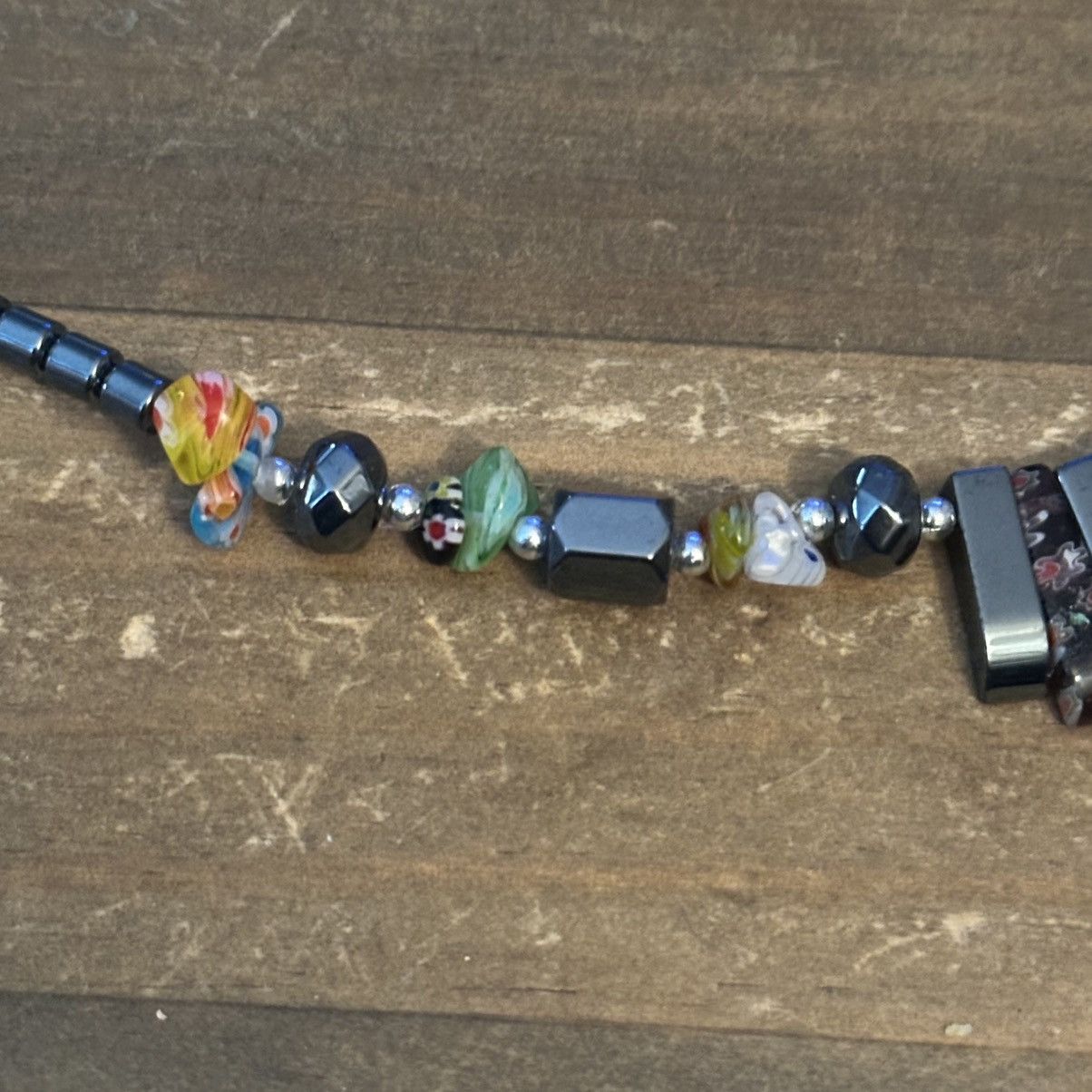 Other Artisan floral hematite millefiori glass bead fringe necklac Size ONE SIZE - 5 Thumbnail