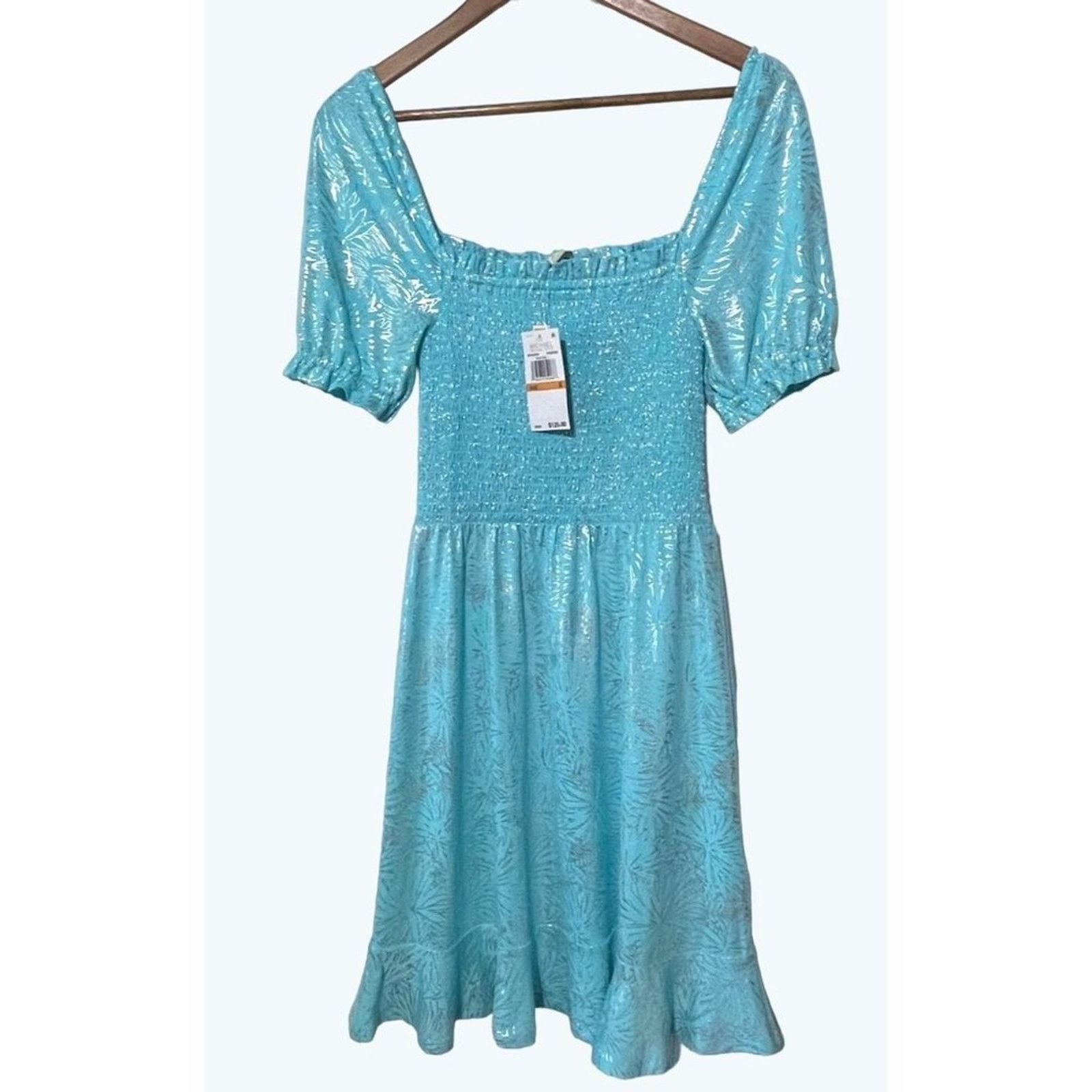 Michael Kors Michael Kors Smocked Peasant Dress Foil Print Turquoises Size S / US 4 / IT 40 - 3 Thumbnail