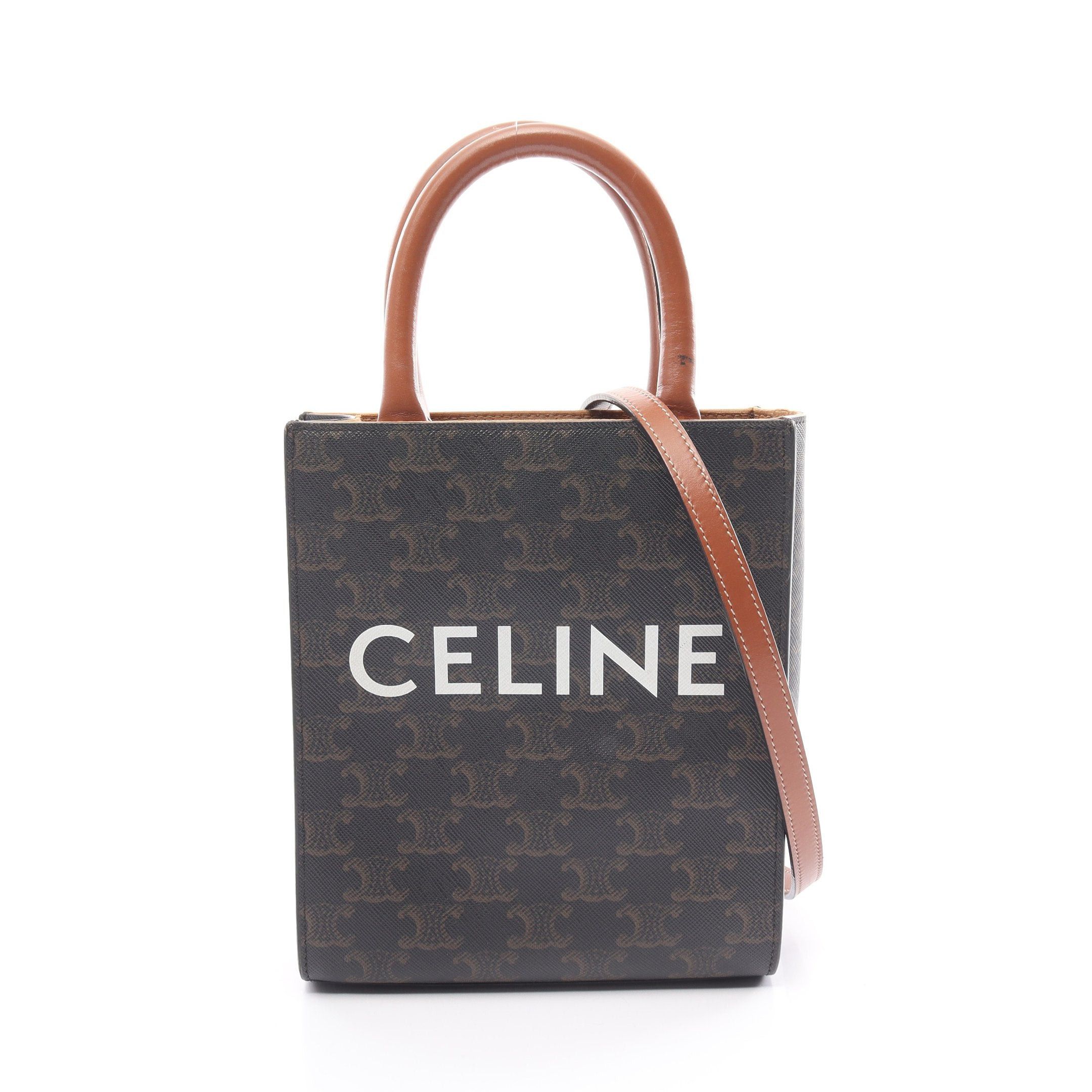 Celine Celine Mini Vertical Cabas Triomphe Handbag Leather Black Brown Size ONE SIZE - 1 Thumbnail
