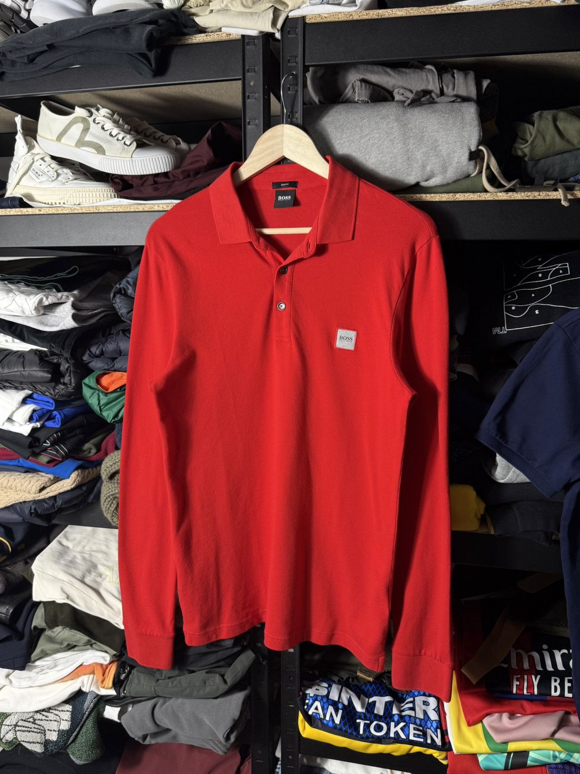 Hugo Boss Hugo Boss Slim Fit Long Sleeve Polo Red Cotton Men’s Size L Size US L / EU 52-54 / 3 - 1 Thumbnail
