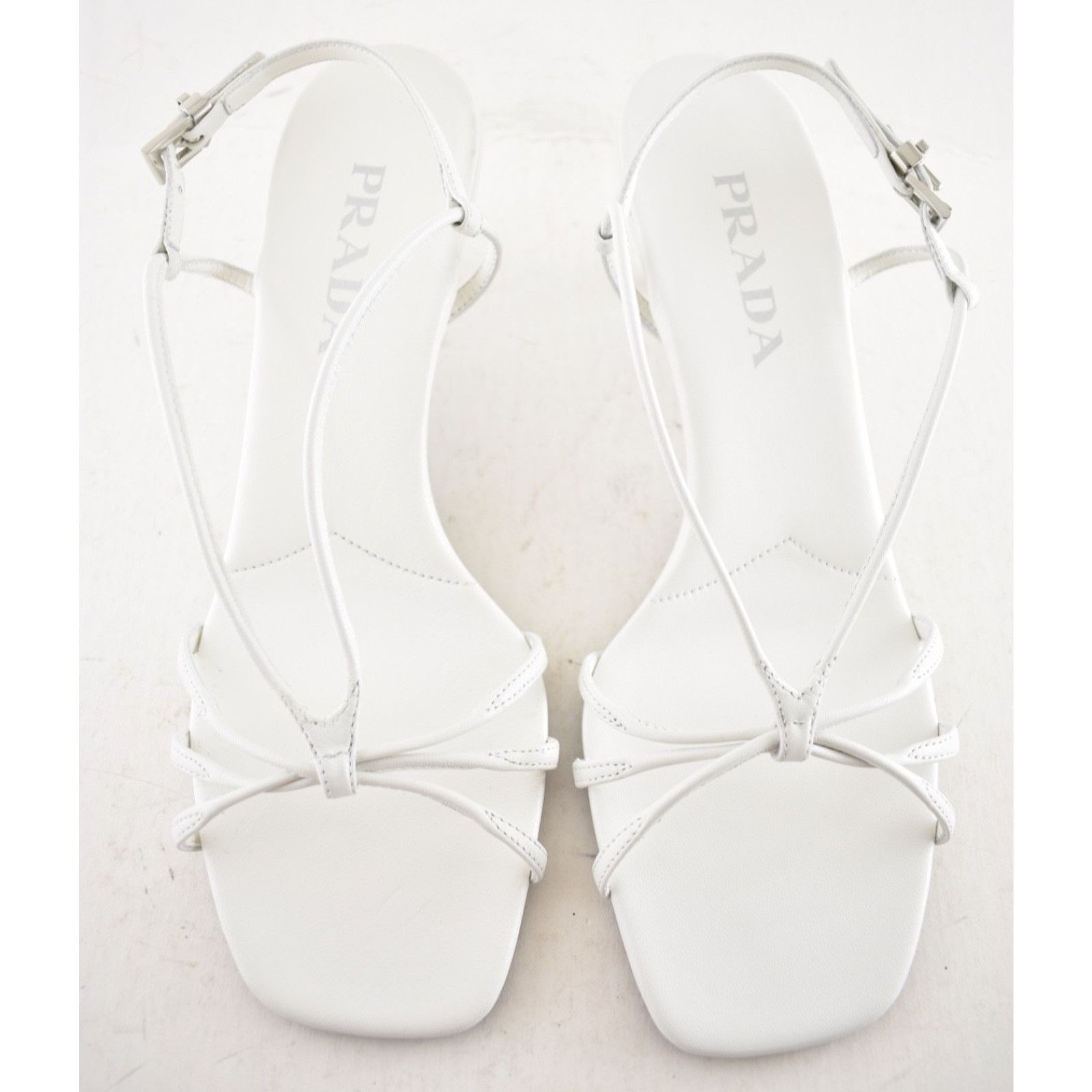 Prada Prada White Leather Strappy Slingback Kitten Heel Sandal 42 Size US 12 / IT 42 - 9 Thumbnail