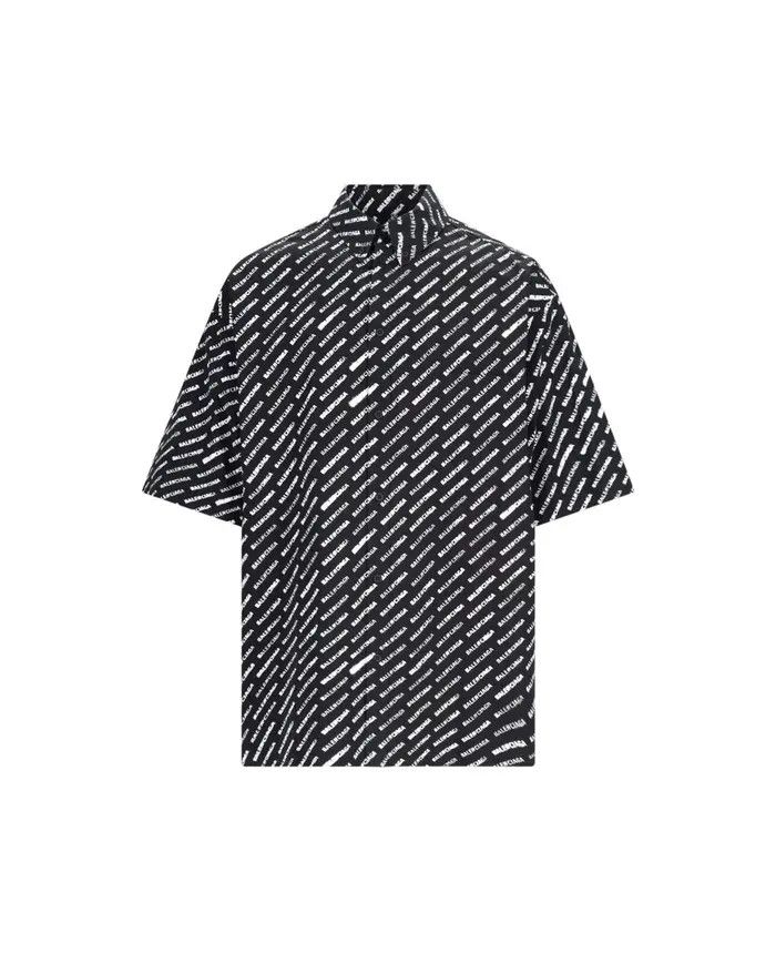 Balenciaga o1bcso1str0226 Stencil Allover Shirt Large Fit Black/White Size US M / EU 48-50 / 2 - 1 Thumbnail