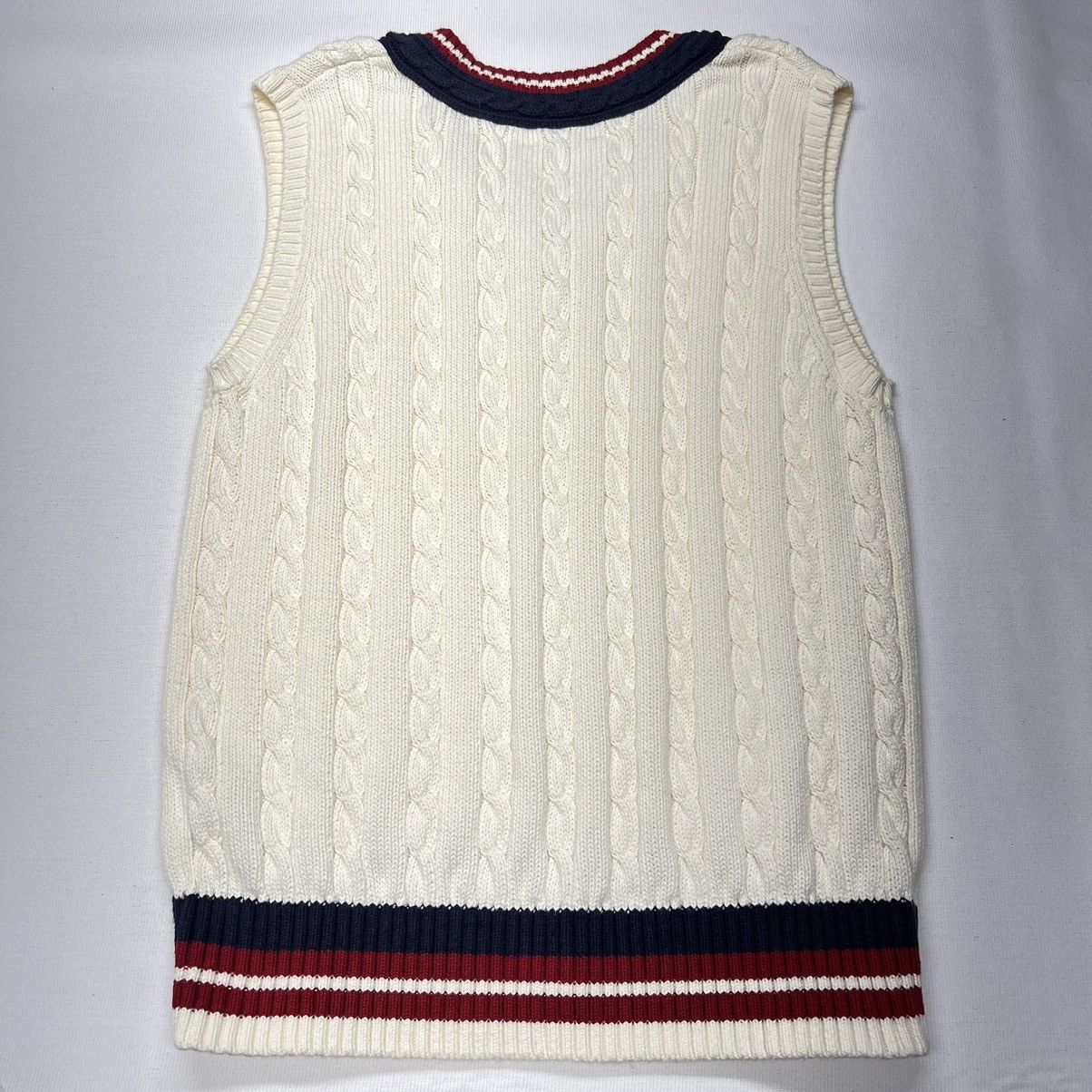 Tommy Hilfiger × Vintage VTG Tommy Hilfiger Sweater Vest White V-Neck Cable Knit Y2K Size US M / EU 48-50 / 2 - 11 Thumbnail