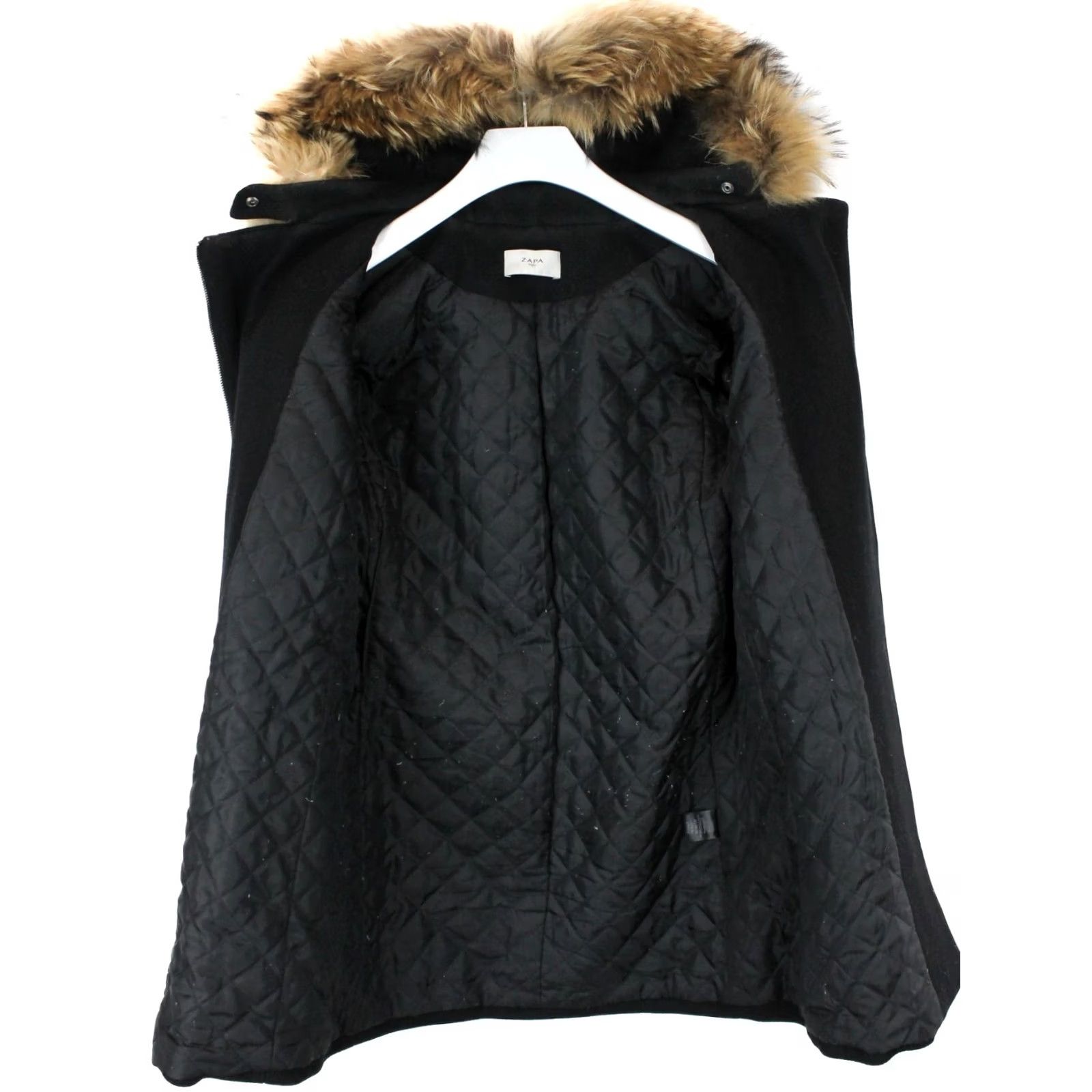 Vintage ZAPA Coat Women's SMALL Wool Blend Hooded Fur Leather Trim Black Size S / US 4 / IT 40 - 5 Thumbnail