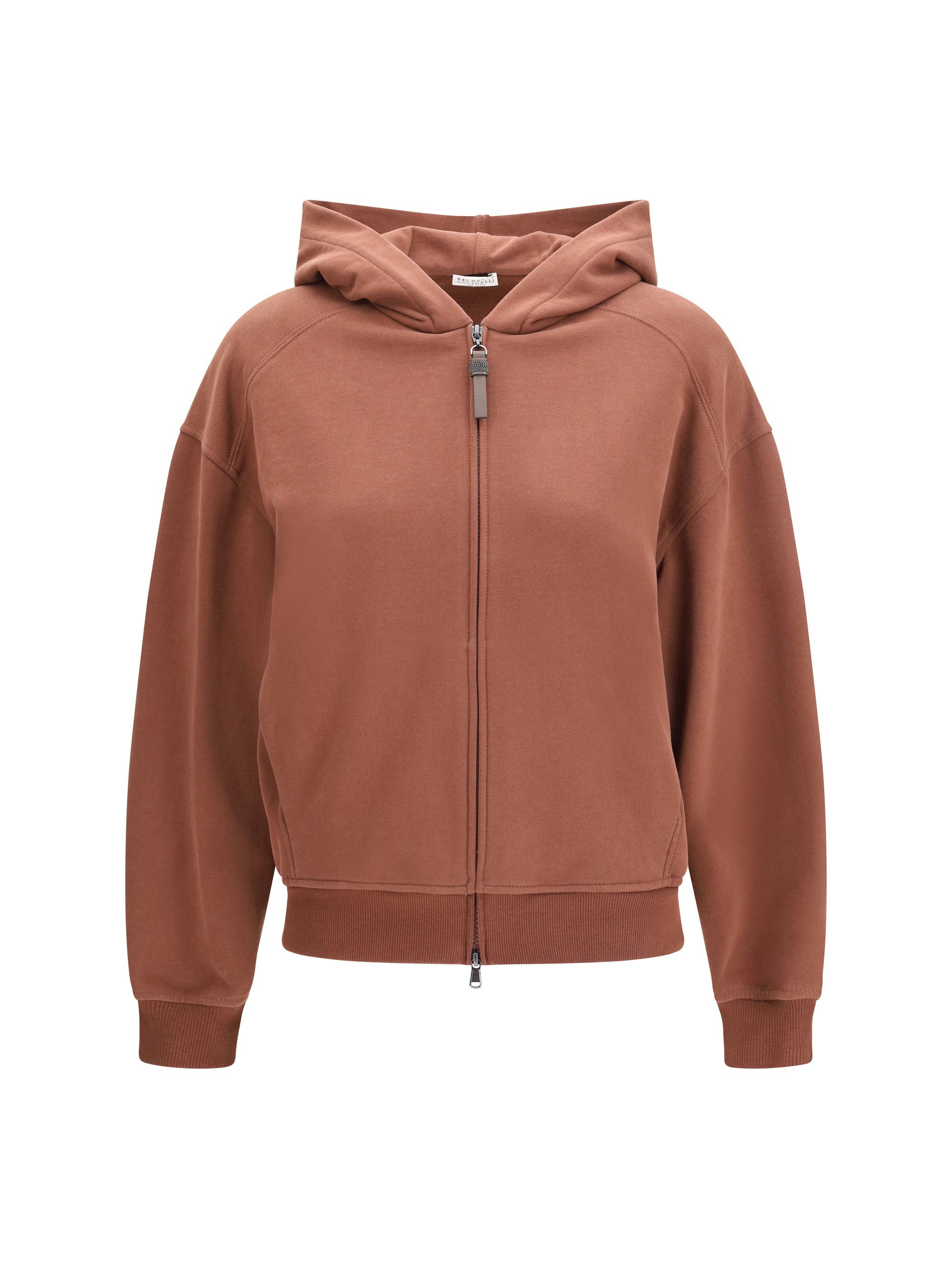 Brunello Cucinelli Hooded Smooth Cotton Sweatshirt with Shiny Zipper Pull Size L / US 10 / IT 46 - 1 Thumbnail