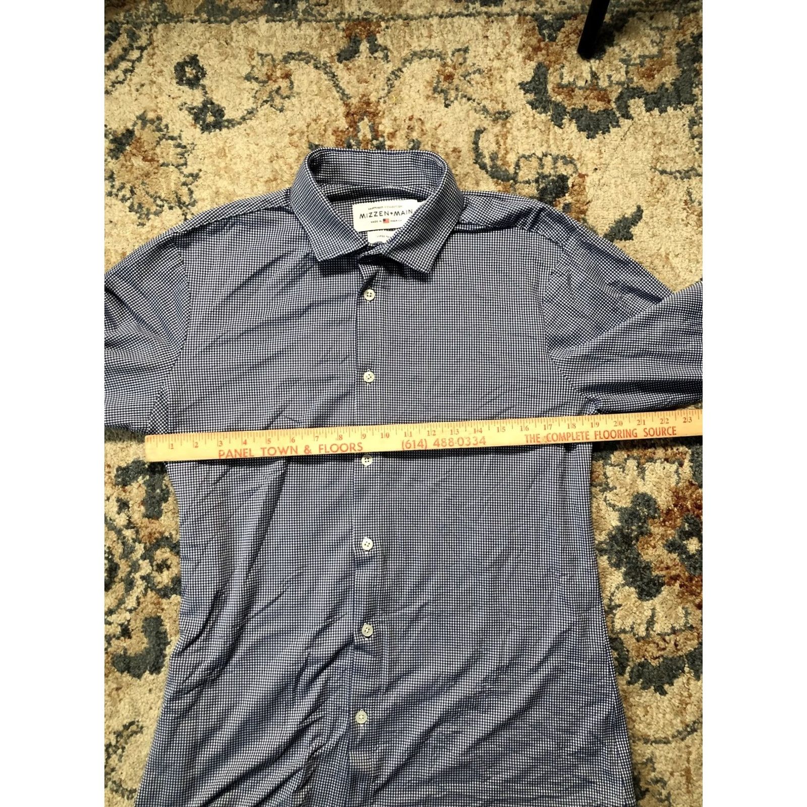 Mizzen+Main Mizzen+Main Shirt Mens Large Blue Gingham Spinnaker Trim Fit Dress Button Up Size 42R - 5 Thumbnail
