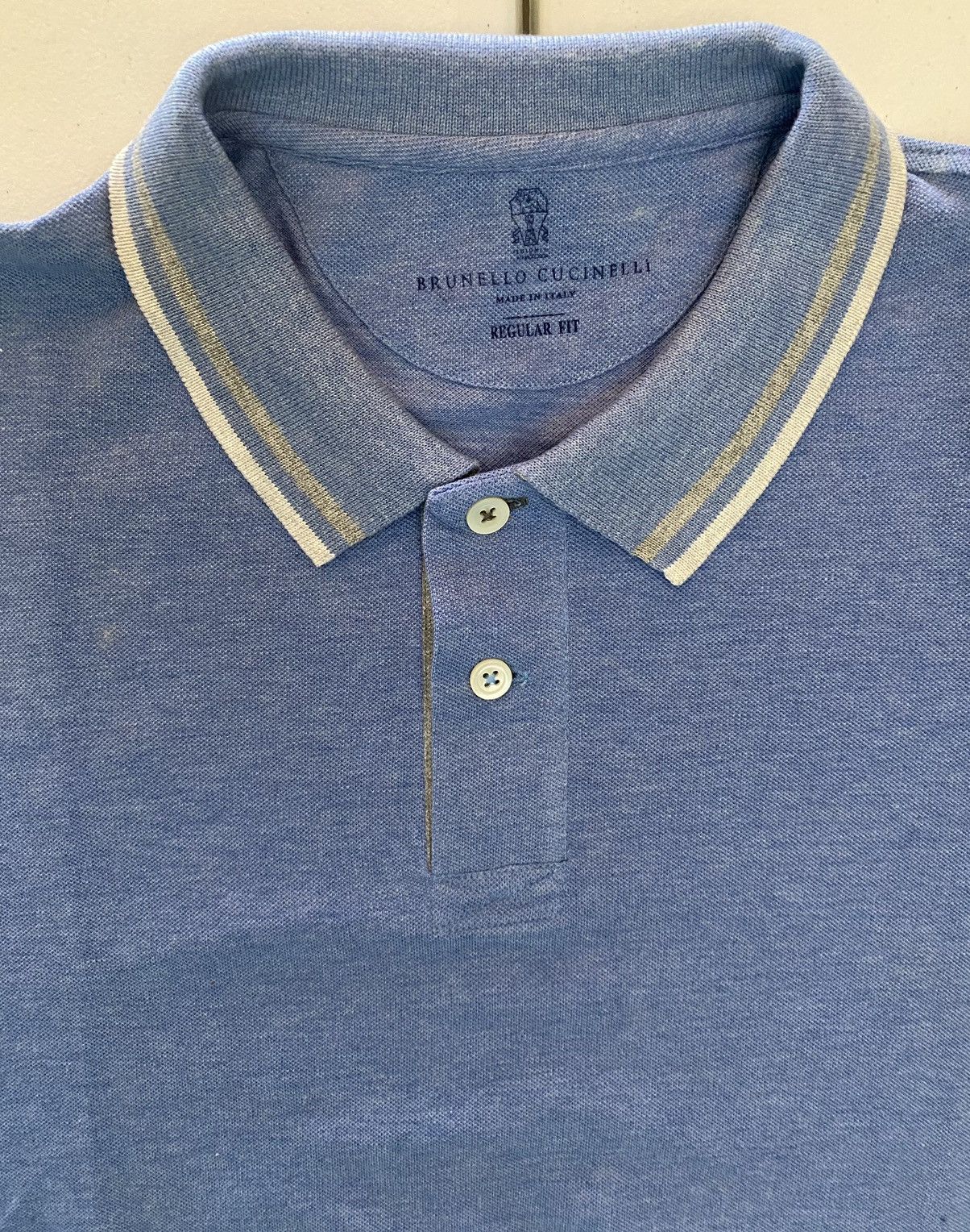 Brunello Cucinelli Brunello Cucinelli ocean/grey trim reg fit 2btn polo nwot Size US XL / EU 56 / 4 - 6 Thumbnail