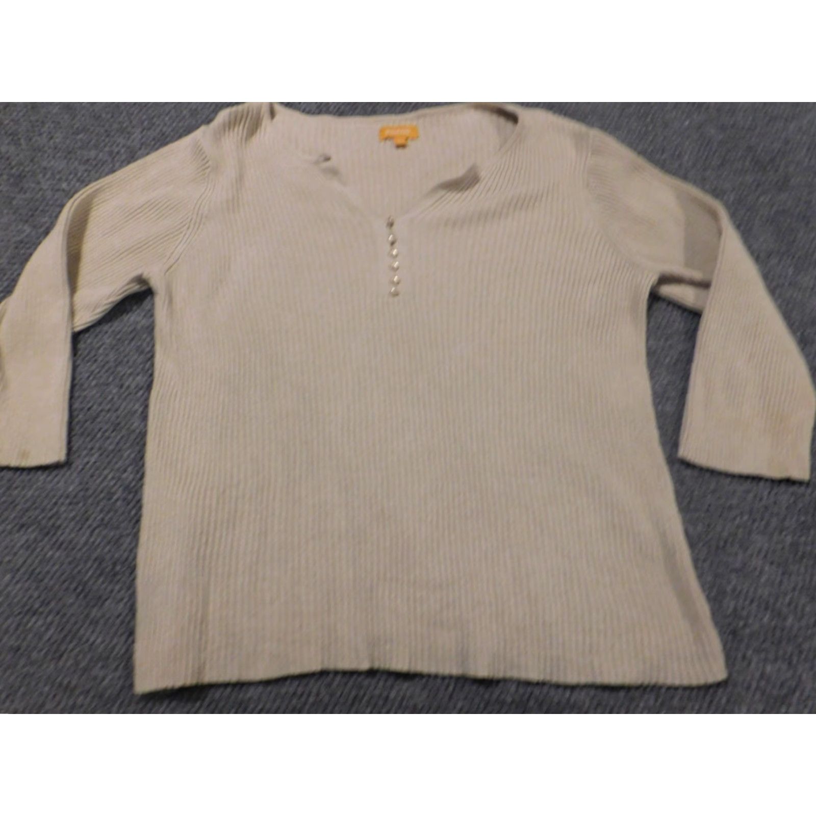 Avenue Avenue Sweater Pullover Women 22 Beige Long Sleeve Cotton Knit V-Neck Embroidered Casual Stretch Modern Vintage No Size 3XL / US 20-22 - 3 Thumbnail