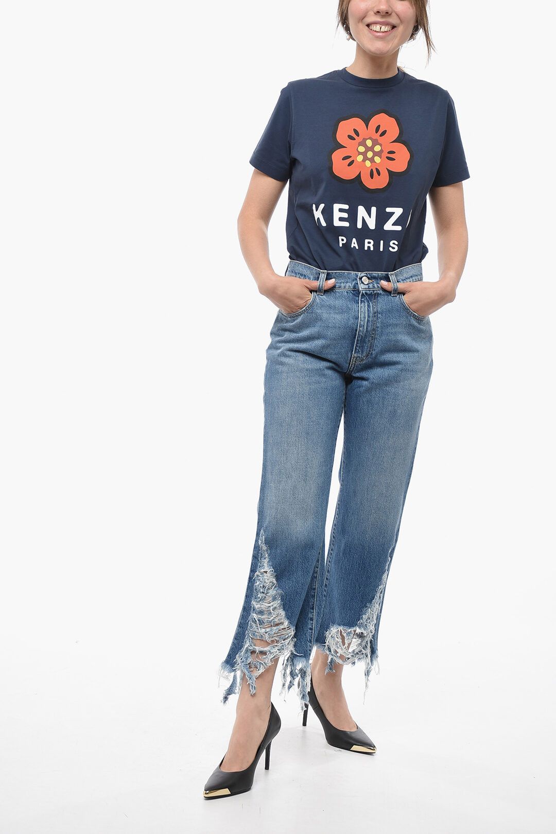 Stella McCartney og1mm0824 Cropped Fit Denims With Distressed Bottom in Blue Size 27" / US 4 / IT 40 - 4 Thumbnail