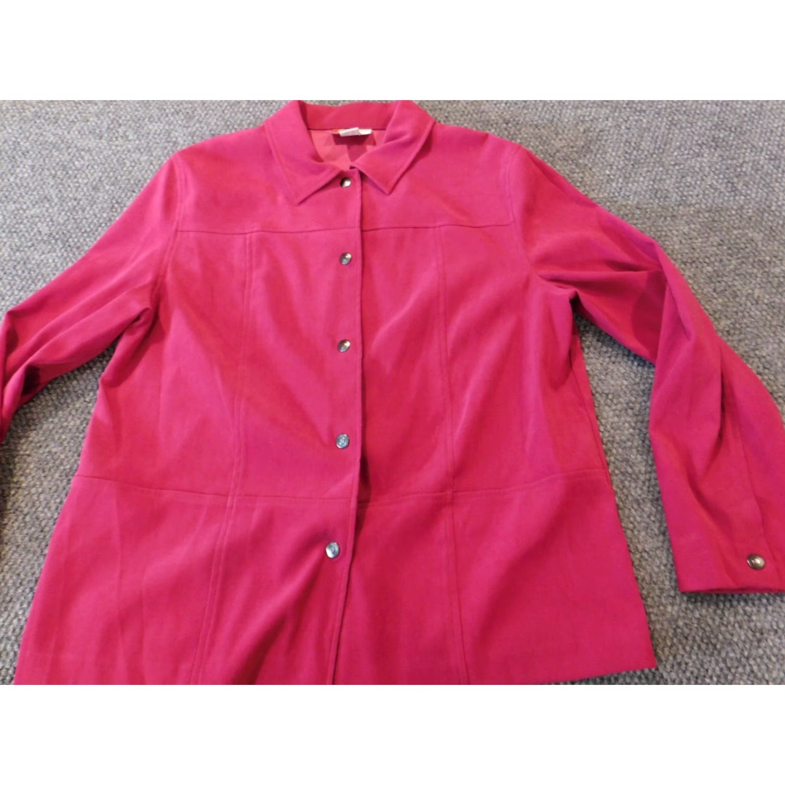 JM Collection JM Collection Pink Womens Jacket 14 Casual Button Long Sleeve Collared Stretch Solid Mid-Length Fall Spring Women Size XL / US 12-14 / IT 48-50 - 2 Thumbnail