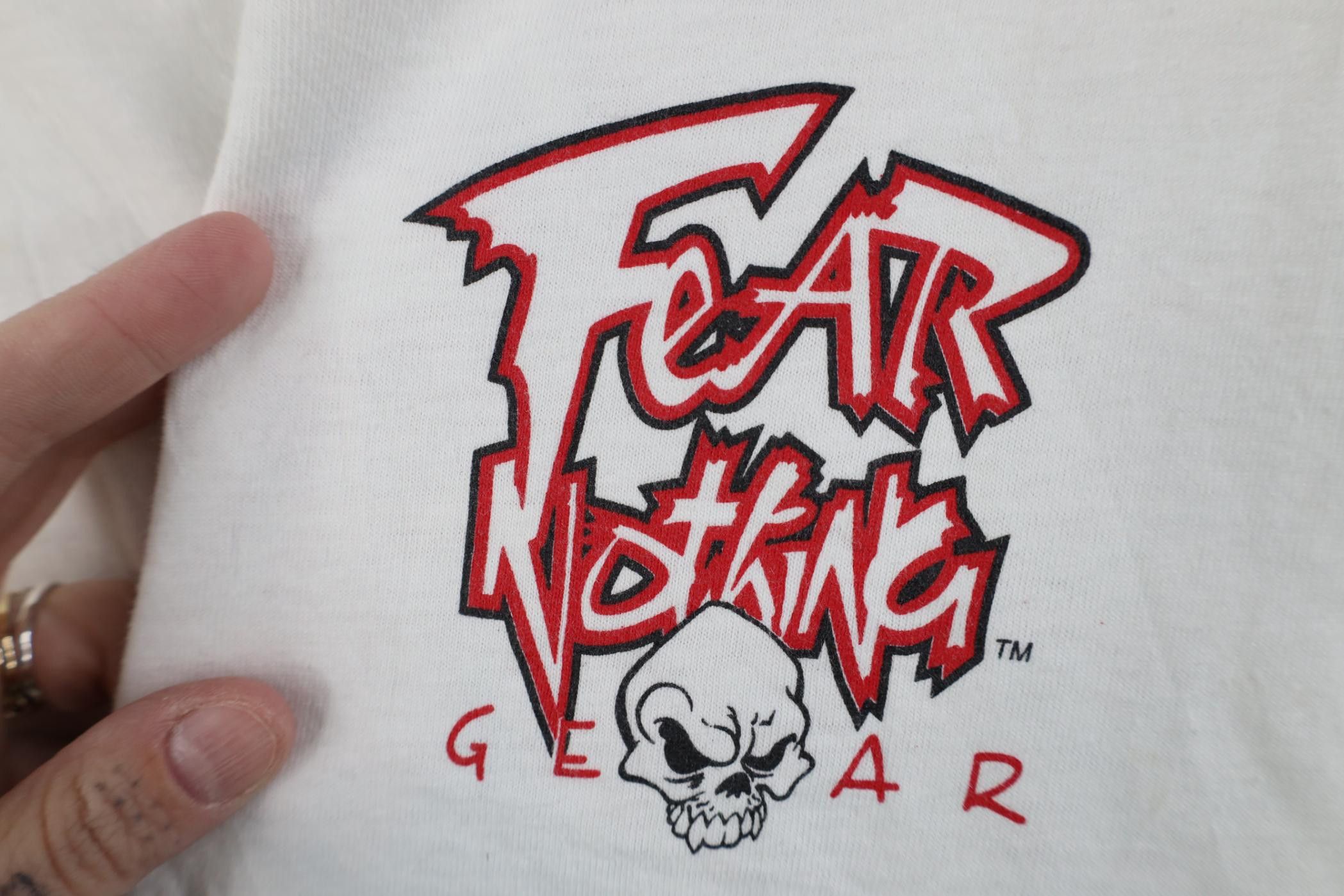Vintage Vintage 90s Streetwear Gear Skull Skeleton T-Shirt White Size US L / EU 52-54 / 3 - 4 Thumbnail