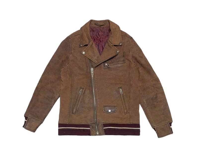 image of Vintage Abahouse Double Collar Leather Jacket in Brown, Men's (Size Medium)
