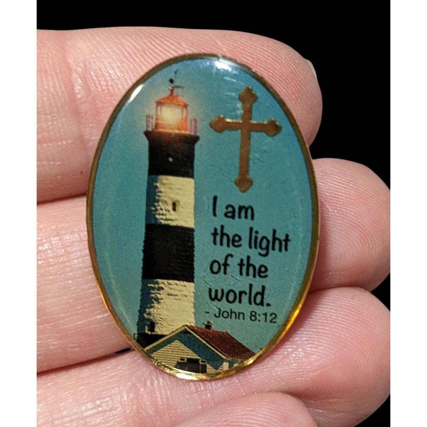Other Light House Religious Themed Blue And Gold Lapel Pin Size ONE SIZE - 3 Thumbnail