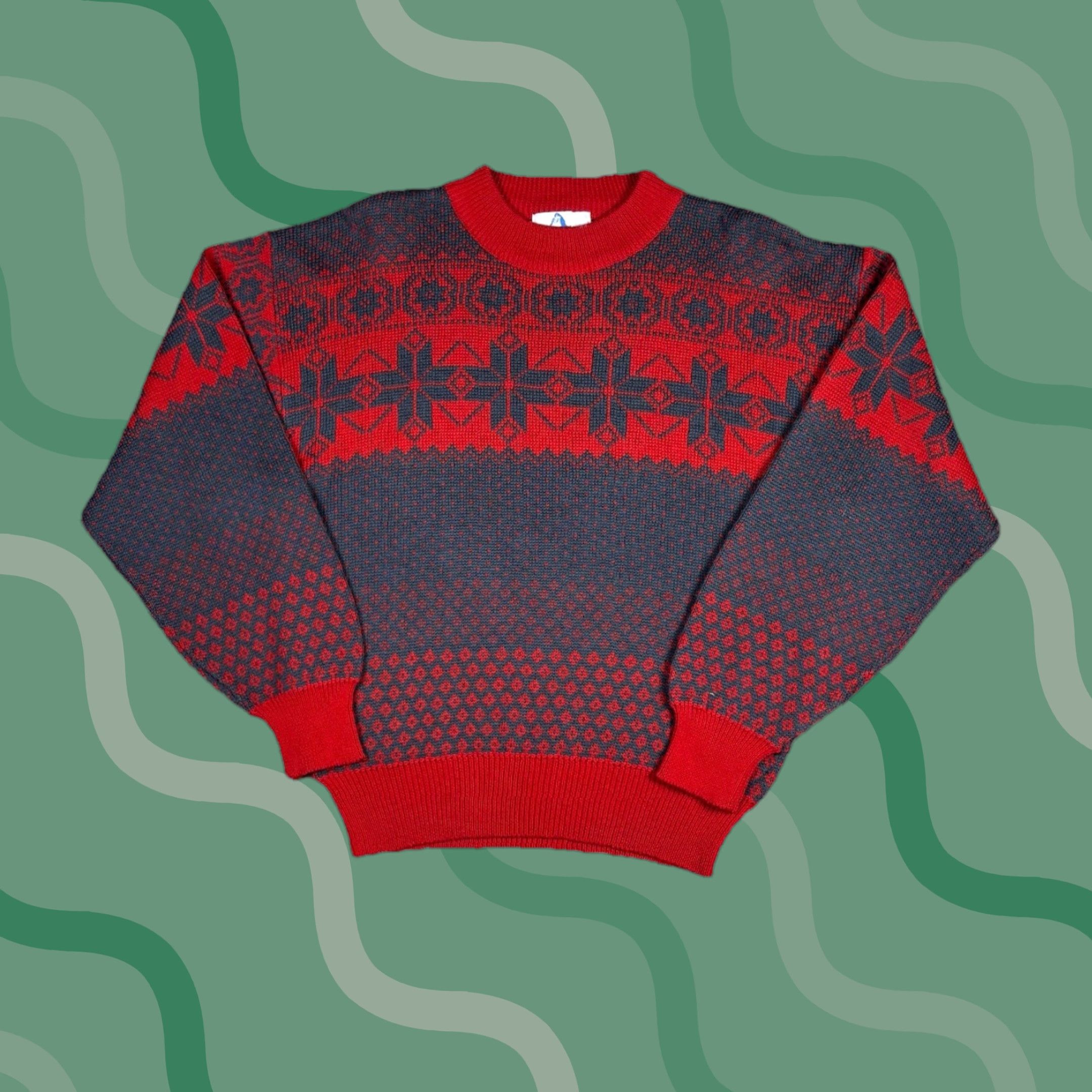 Vintage VINTAGE Snowflake Abstract Knit Sweater Red Wool Acrylic Adult Small 90s Geometric Knit Pattern Crew Neck Pullover Men Mens Size US S / EU 44-46 / 1 - 1 Thumbnail