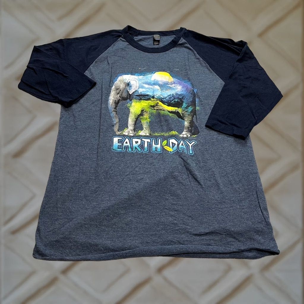 Tultex tultex Mens Large Blue Cotton Shirt Earth Day Elephant Logo Knit Size US L / EU 52-54 / 3 - 1 Thumbnail
