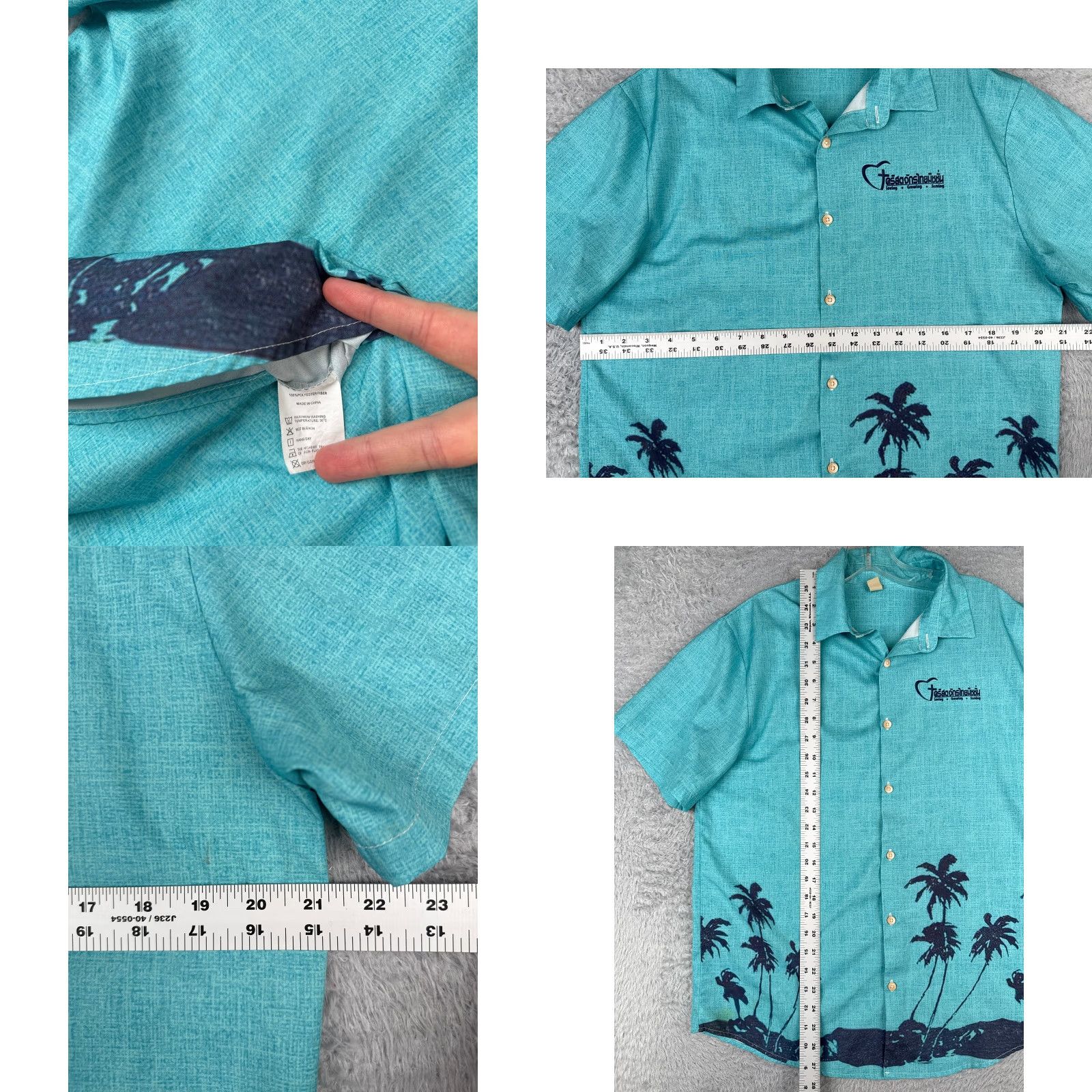 Vintage Thai Mission Church Shirt Adult Medium Blue Hawaiian Palm Tree 100% Polyester Size US M / EU 48-50 / 2 - 8 Thumbnail