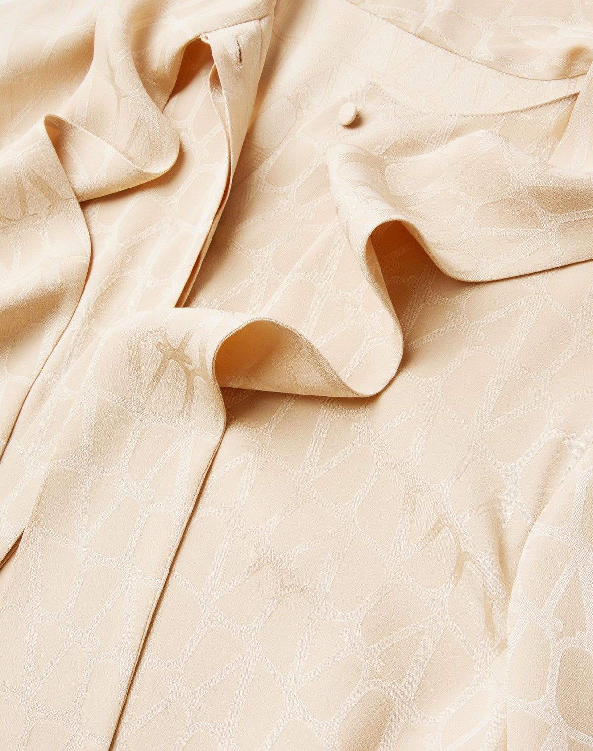 Valentino o1s1wg110525 Toile Iconographe Silk Jacquard Blouse in Beige Size S / US 4 / IT 40 - 7 Thumbnail